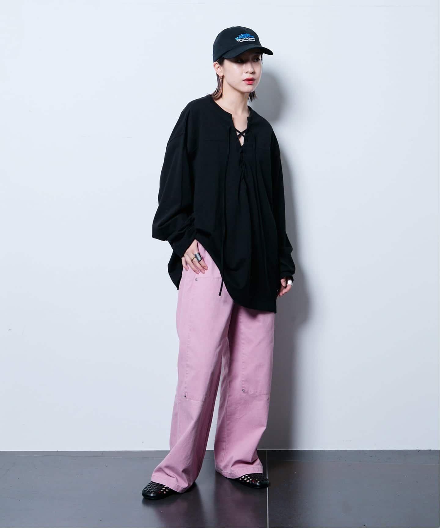 追加3》[THE MOOD]レースアップロングTシャツ（Tシャツ／カットソー
