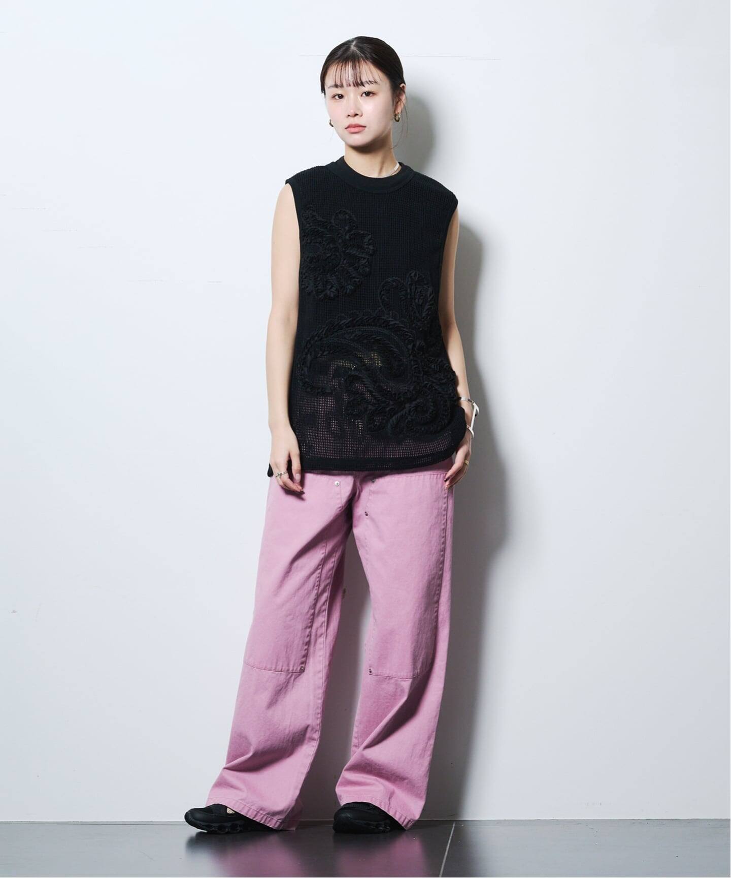 raschel mesh tops 新品未使用タグ付き TAAKK MESH EMBROIDERY TANK TOP TA26SS-JR075：カットソー（Tシャツ