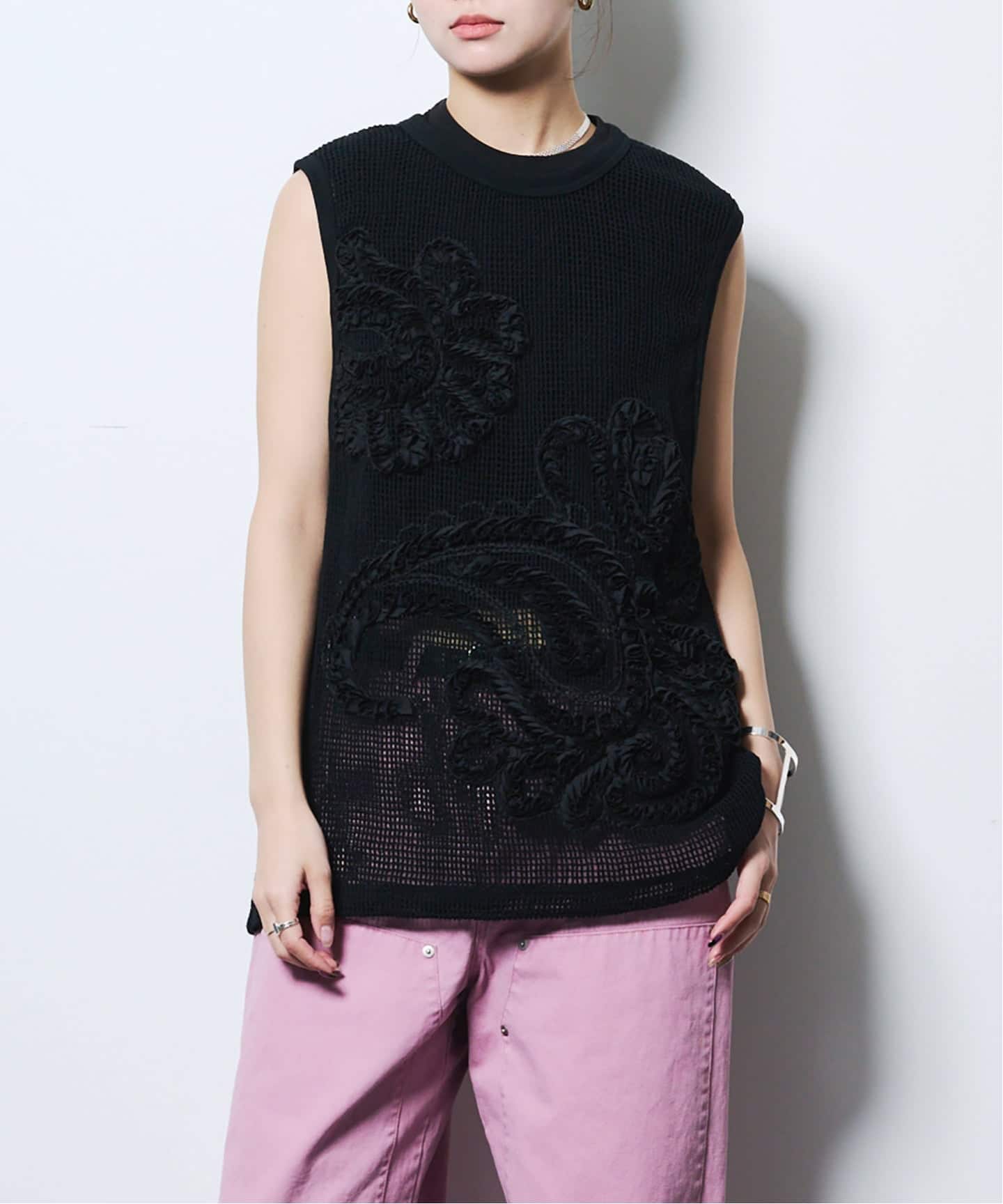 TAAKK MESH EMBROIDERY TANK TOP TA26SS-JR075：カットソー（Tシャツ