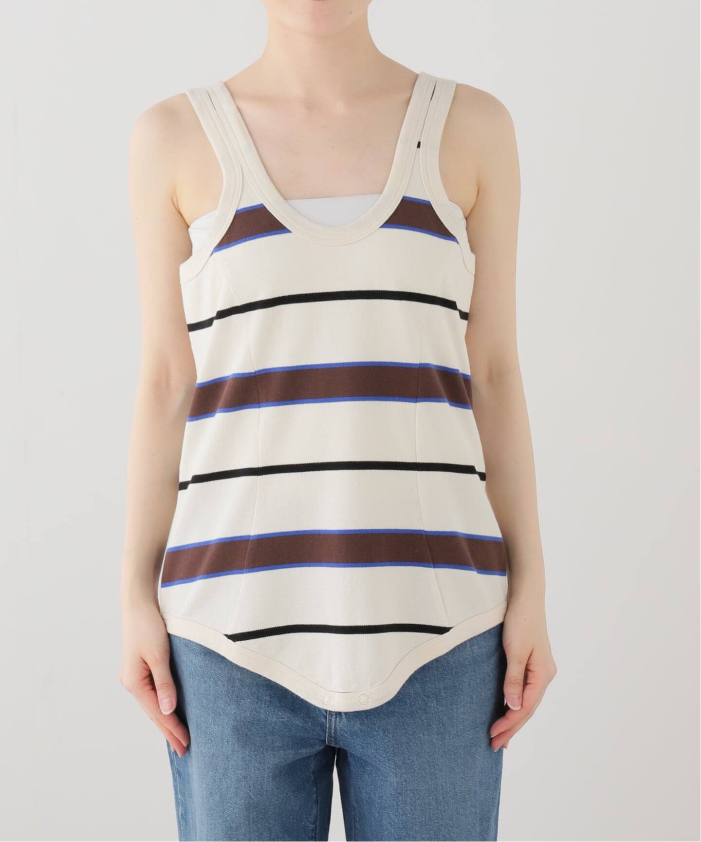 TanC TOKYO PIQUE BORDER TANK ROMPERS TC26A-011：ボディスーツ