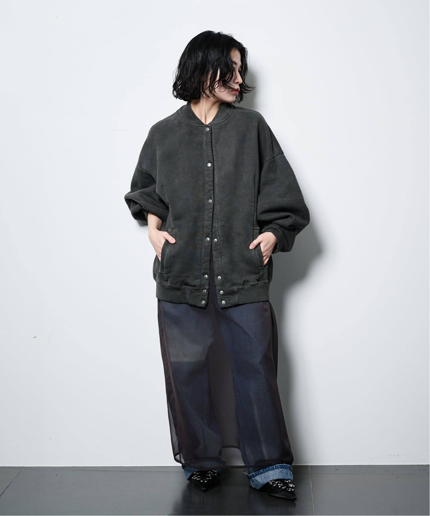 SEEALL 別注 ERGONOMIC SNAP CARDIGAN [BLACK]：スウェット