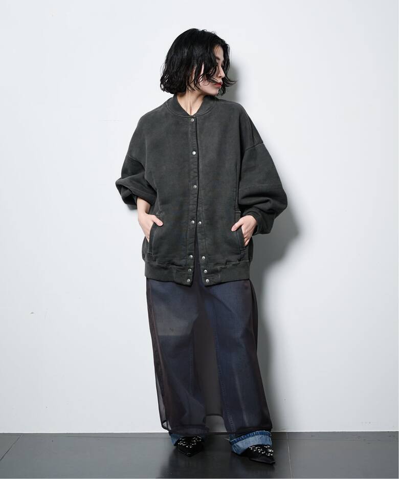 SEEALL 別注 ERGONOMIC SNAP CARDIGAN [BLACK]：スウェット 