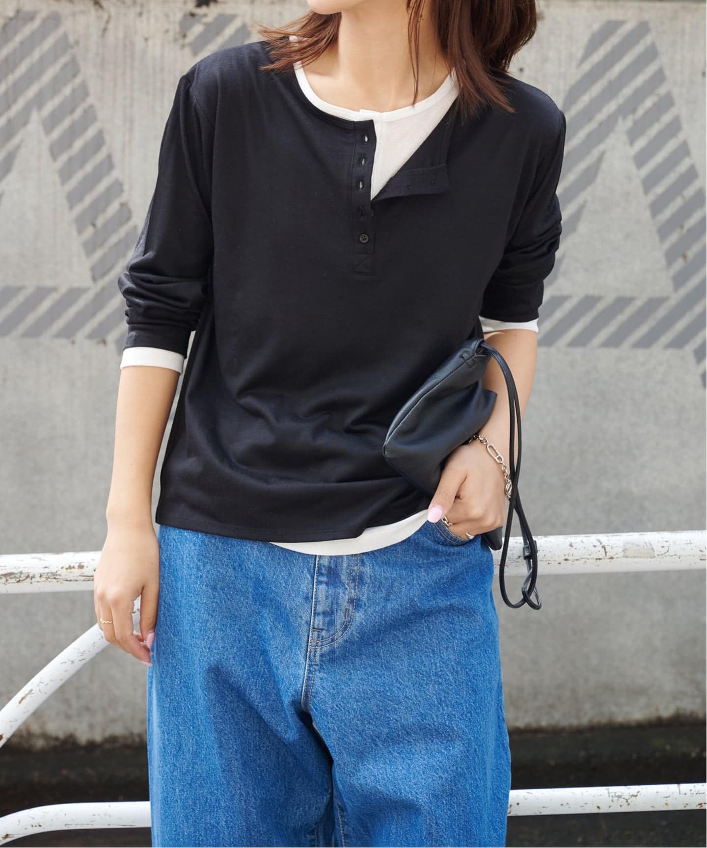 レイヤードライクヘンリーネックロンT（Tシャツ／カットソー