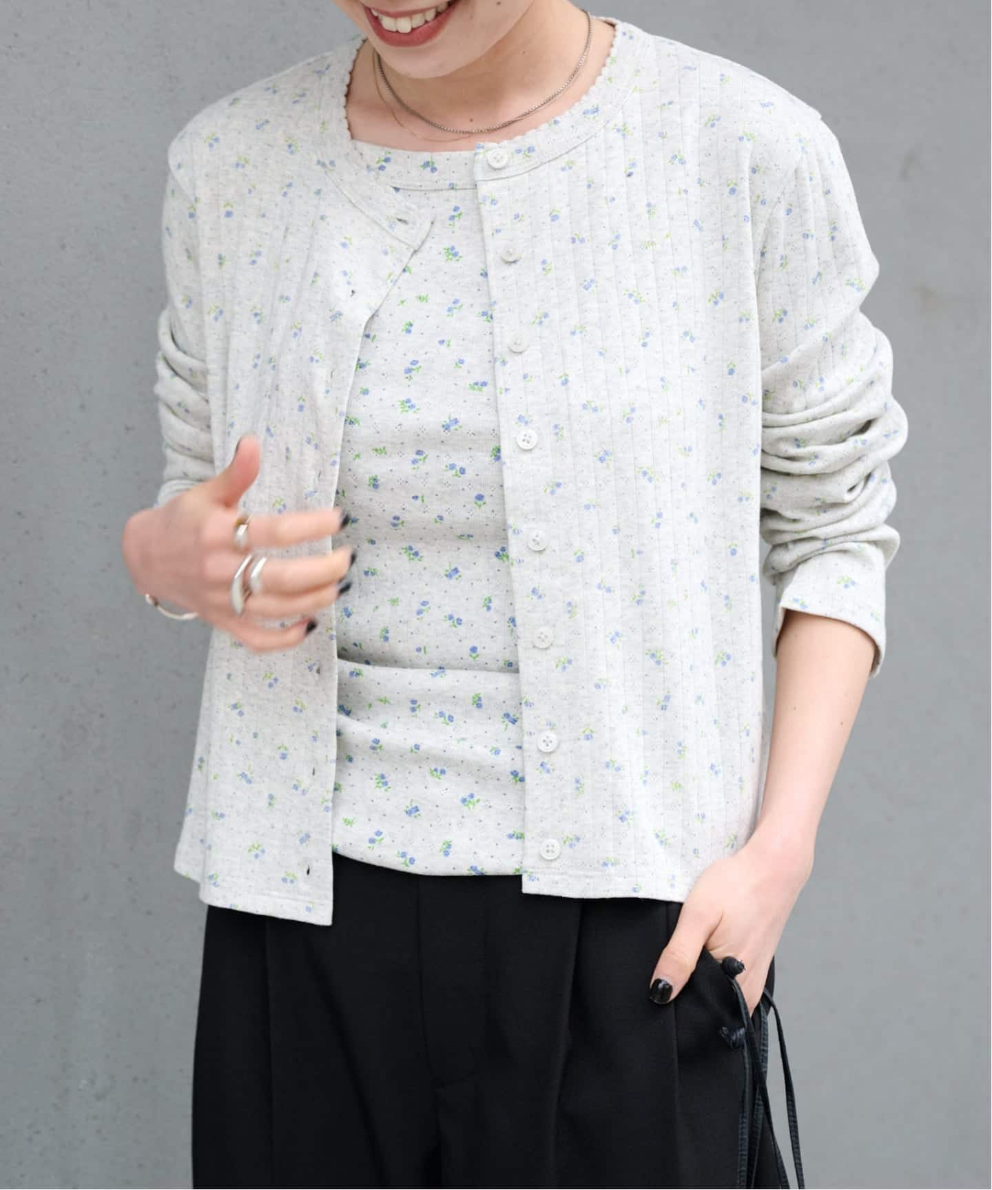 完売商品　シールームリン　FloralアイレットRIBカーディガン フラワーアイレットリブカーディガン（カーディガン）｜OUTDOOR
