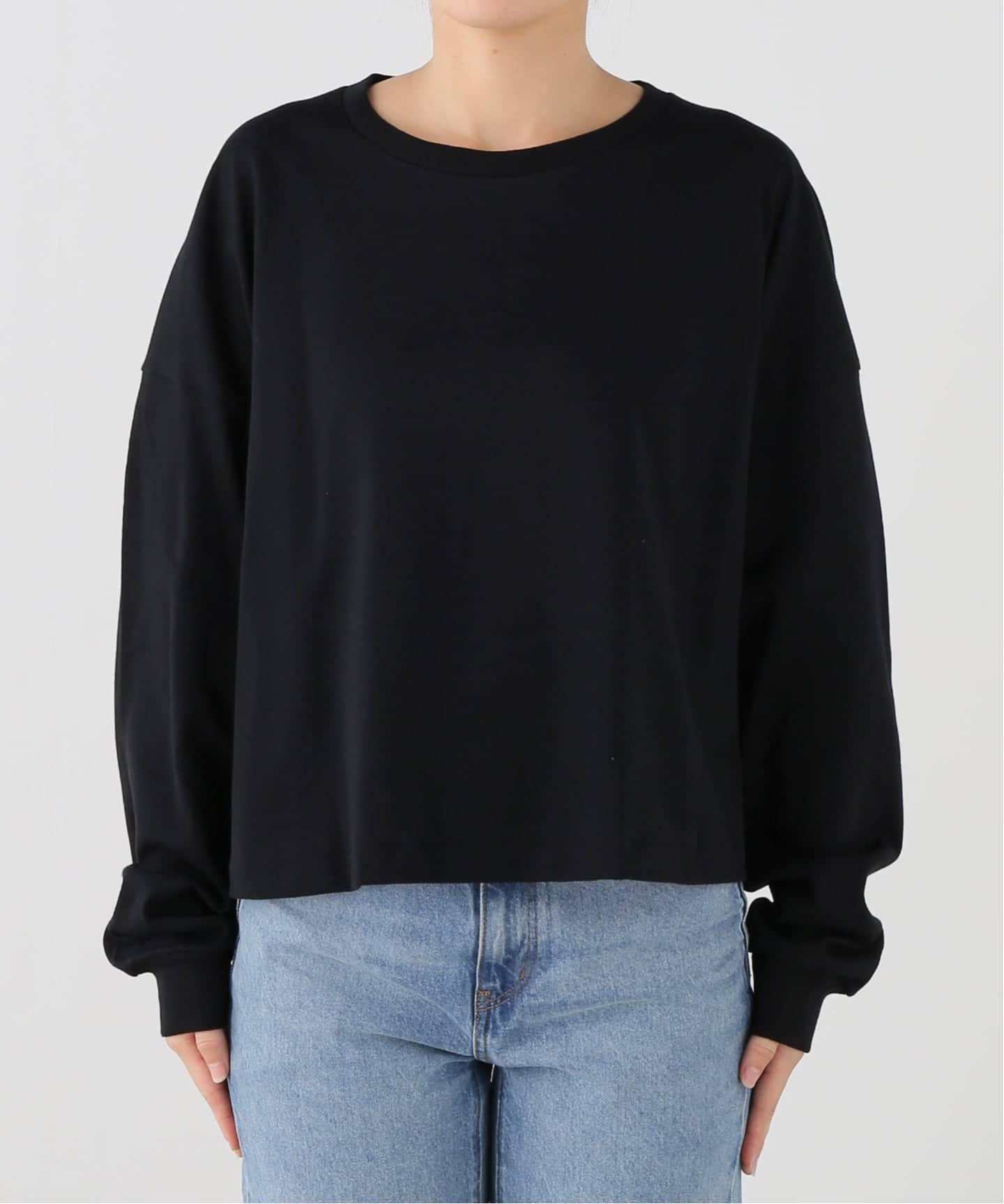   クロップド長袖Tシャツ ブラック HANES 1P T-SHIRTS KURO for HERクロップドワイドTシャツ（Tシャツ