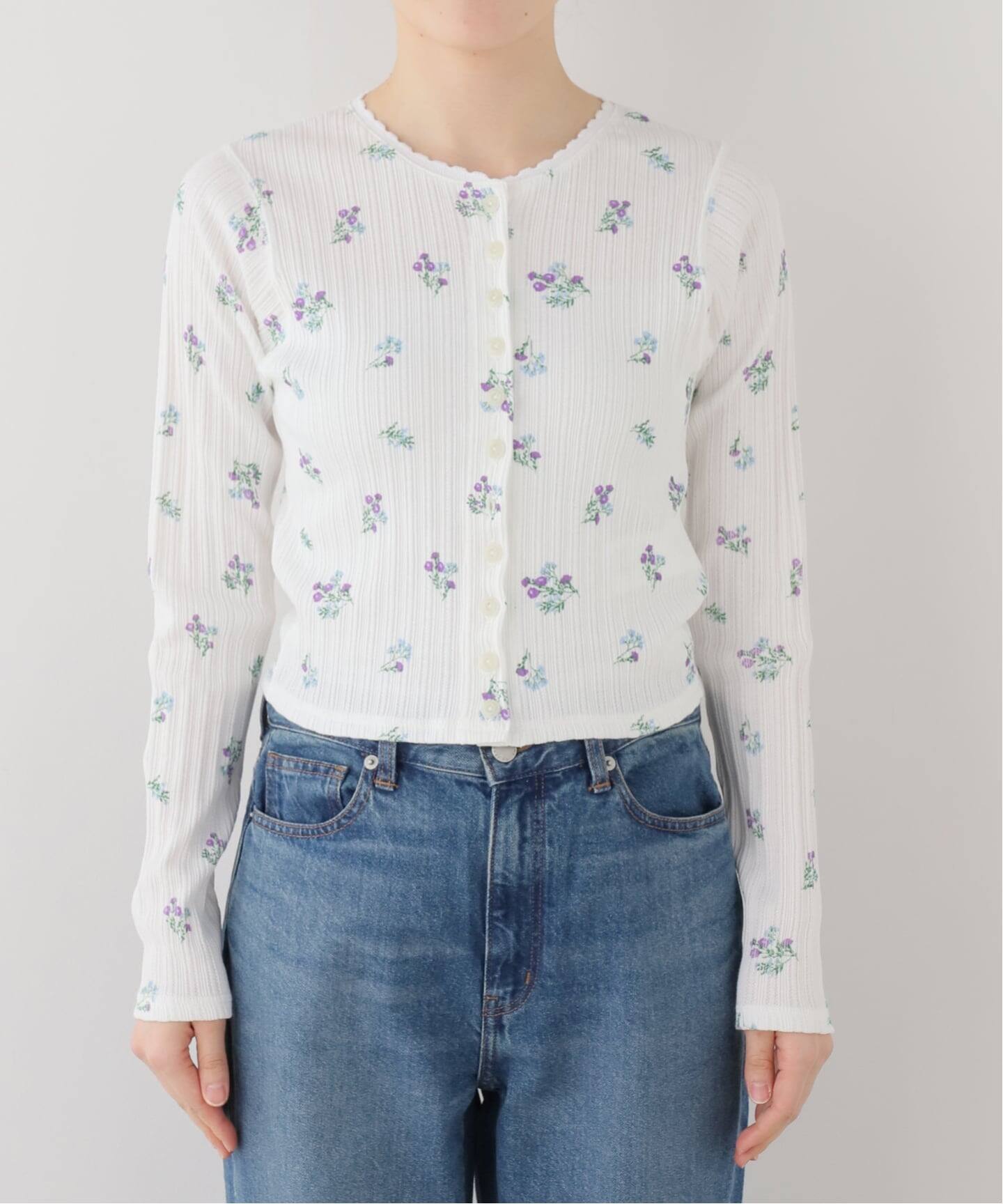JANE SMITH COTTON EYELET RIB FLOWER CARDIGAN（Tシャツ／カットソー