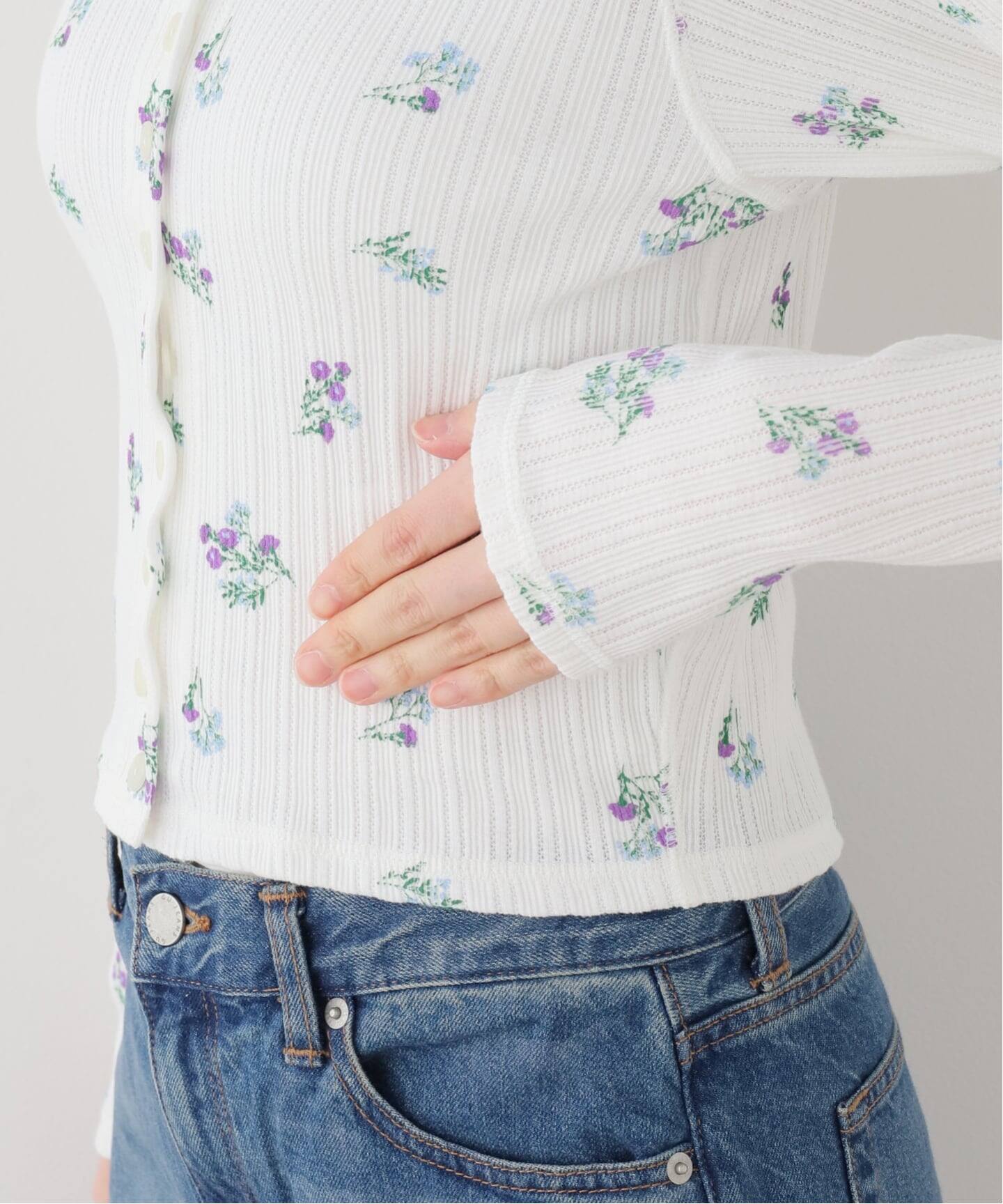JANE SMITH COTTON EYELET RIB FLOWER CARDIGAN（Tシャツ／カットソー