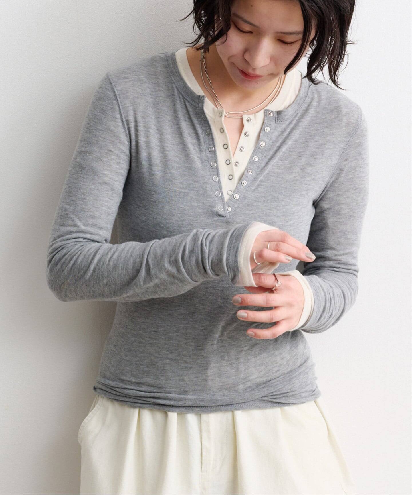 todayful Henleyneck Soft Tops グレー TODAYFUL Henleyneck Soft Tops（Tシャツ／カットソー）｜BOICE FROM