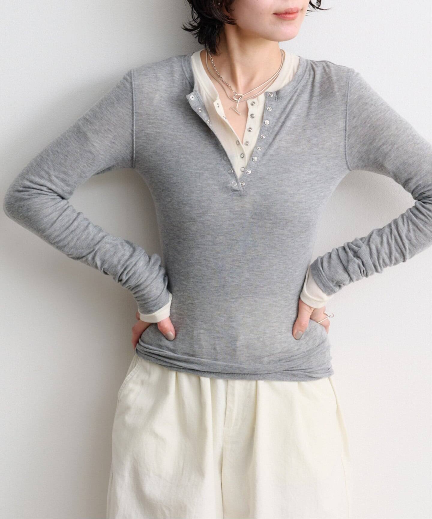 TODAYFUL ヘンリーネック ソフト トップス FREE ライトグレー TODAYFUL Henleyneck Soft Tops（Tシャツ／カットソー）｜BOICE FROM