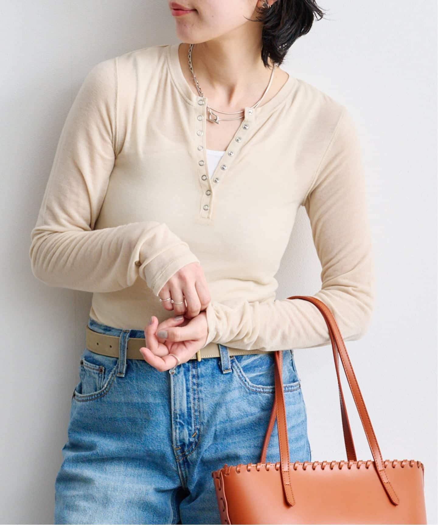 TODAYFUL ヘンリーネック ソフト トップス FREE ライトグレー TODAYFUL Henleyneck Soft Tops（Tシャツ／カットソー）｜BOICE FROM