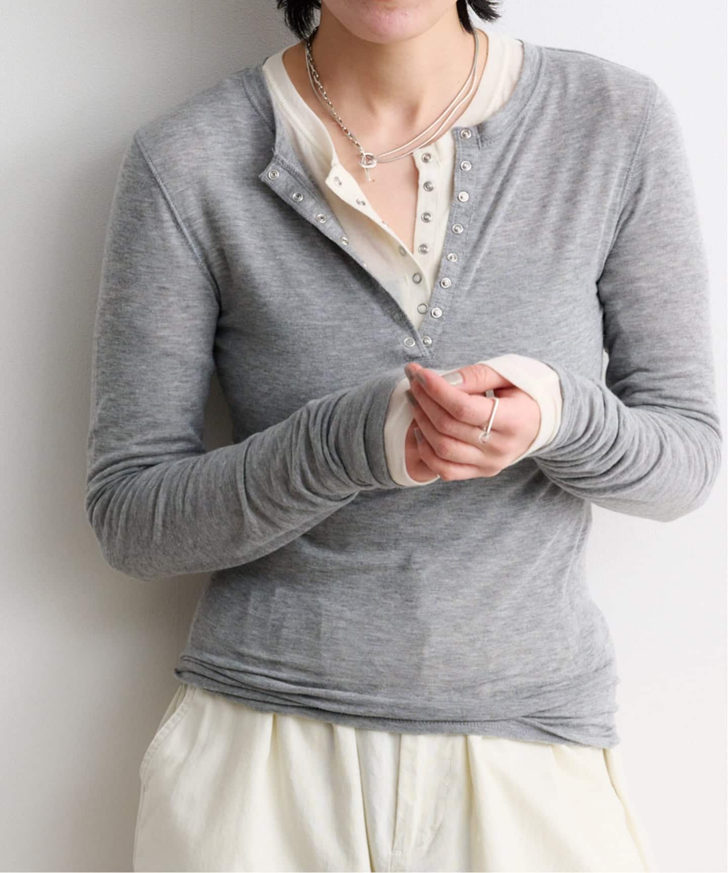 todayful Henleyneck Soft Tops グレー TODAYFUL Henleyneck Soft Tops（Tシャツ／カットソー）｜BOICE FROM