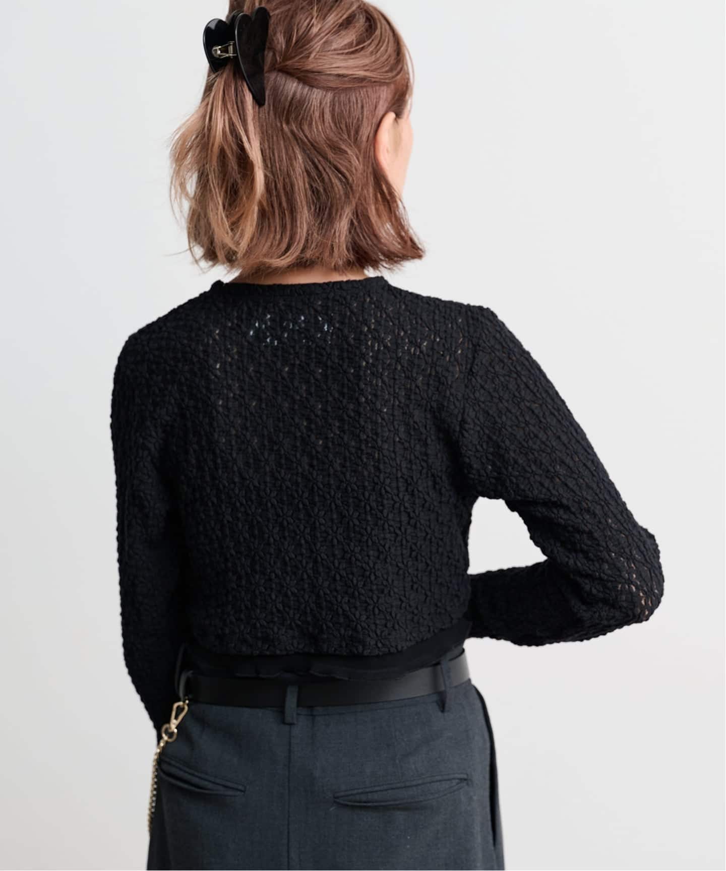 JOHN MASON SMITH ジョン メイソン スミス 26SS NYLON COTTON FLOWER LACE TULLE COMBI CARDIGAN カーディガン 26SCT-459L ブラック 36 NYLON COTTON FLOWER LACE TULLE COMBI CARDIGAN – JOHN MASON SMITH