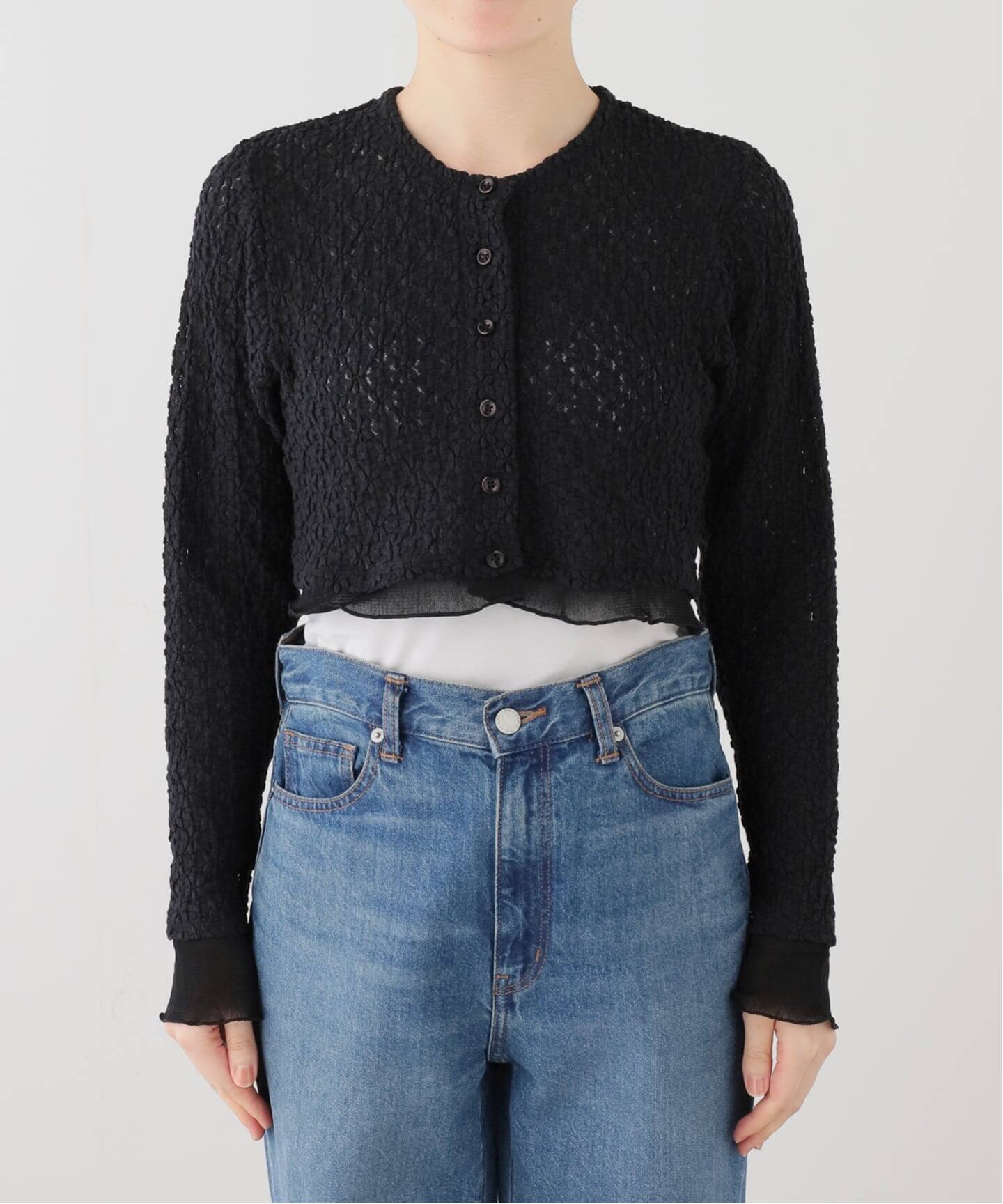 JOHN MASON SMITH ジョン メイソン スミス 26SS NYLON COTTON FLOWER LACE TULLE COMBI CARDIGAN カーディガン 26SCT-459L ブラック 36 NYLON COTTON FLOWER LACE TULLE COMBI CARDIGAN – JOHN MASON SMITH