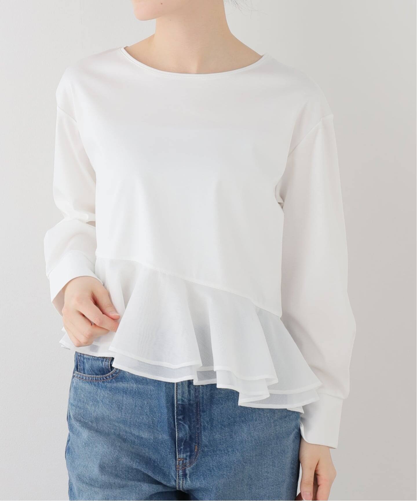 ラトータリテ ホワイト  カットソー 洗える】接触冷感クルーネックカットソー（Tシャツ／カットソー）｜La