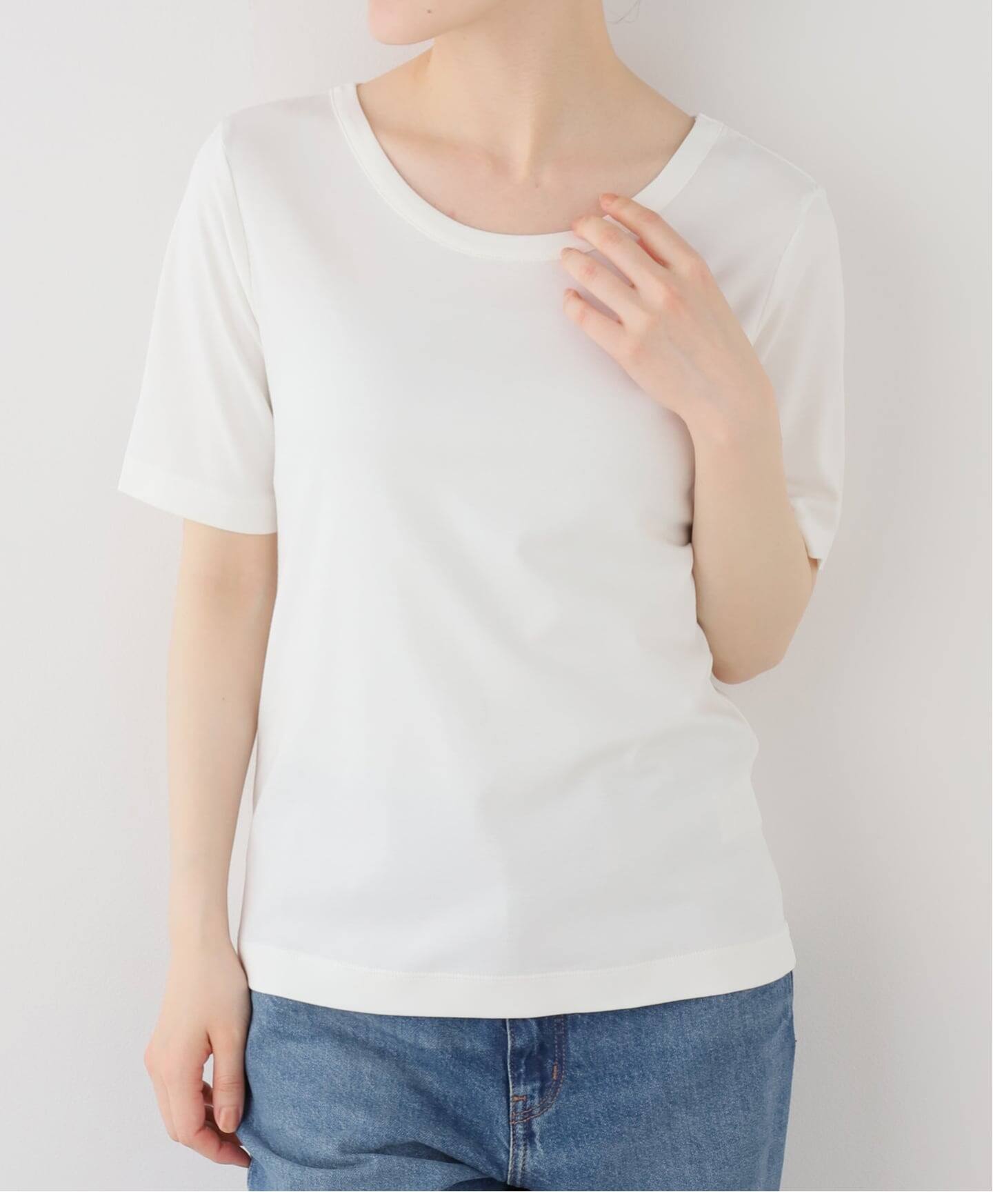 ラトータリテ ホワイト  カットソー 洗える】接触冷感クルーネックカットソー（Tシャツ／カットソー）｜La