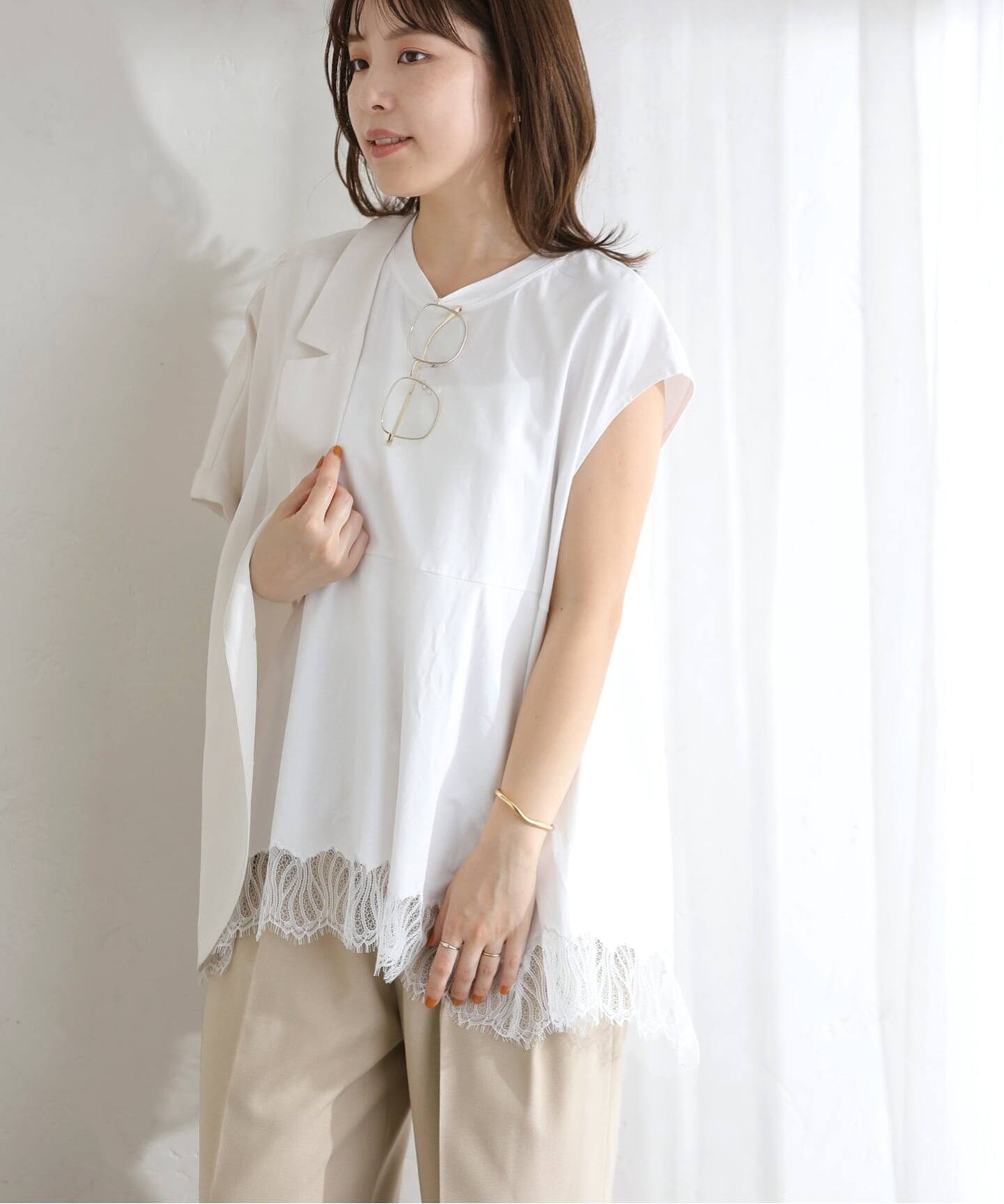 洗える】CHIGNON/シニヨン レースフレンチカットソー（Tシャツ