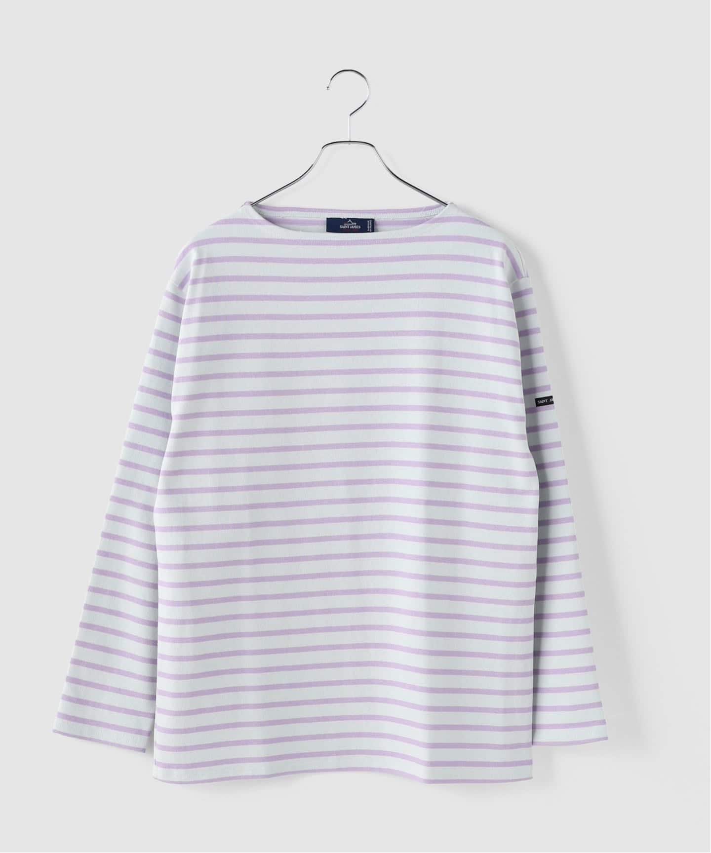 【美品】セントジェームス∕ウエッソンボーダー・白×バープル T5 OUESSANT / ウェッソン ボーダー（Tシャツ／カットソー）｜SAINT JAMES
