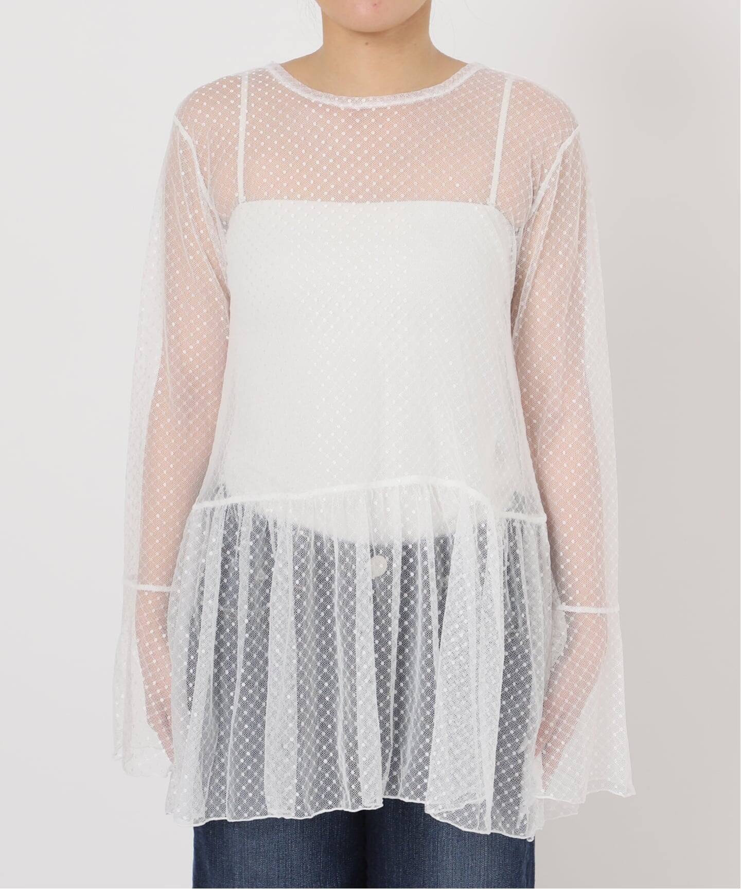 追加4》チュールドットチュニックプルオーバー（Tシャツ／カットソー
