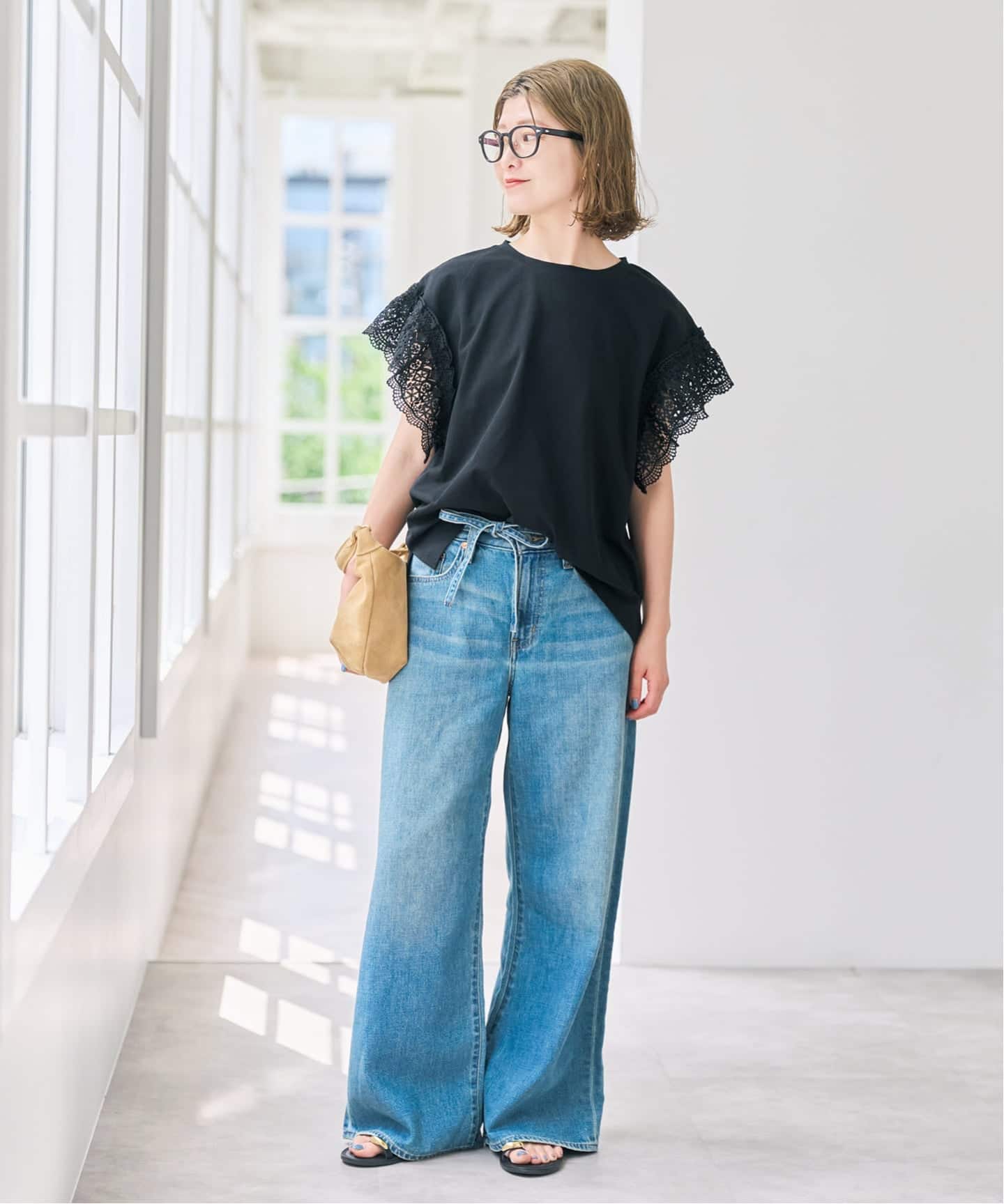 Spick & Span ケミカルレーススリーブプルオーバー　新品タグ付ブラック 追加》ケミカルレーススリーブプルオーバー（Tシャツ／カットソー