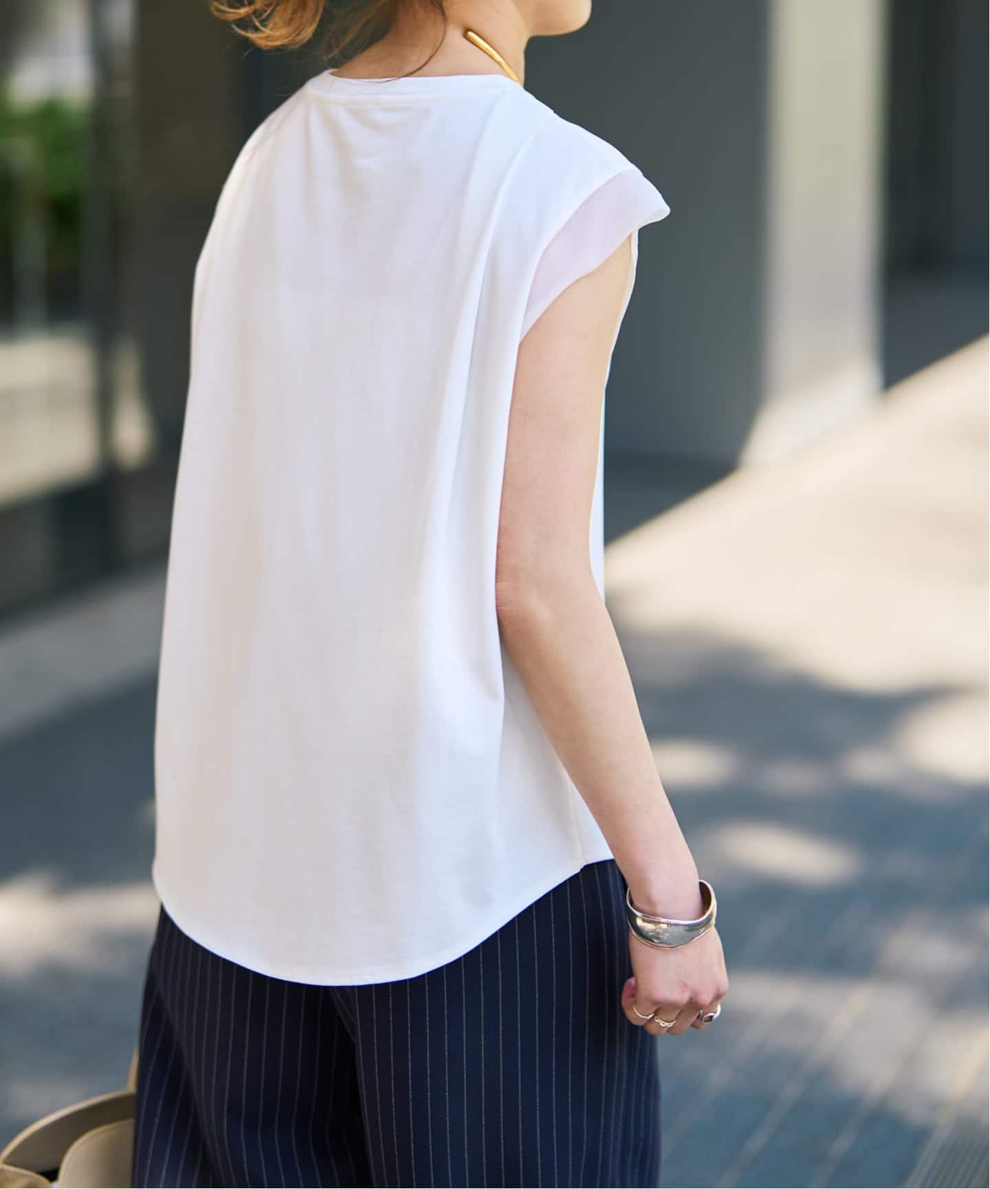 スピックアンドスパン☆オーガンジーコンビプルオーバー　新品ホワイト オーガンジーコンビルーズプルオーバー（Tシャツ／カットソー）｜Spick