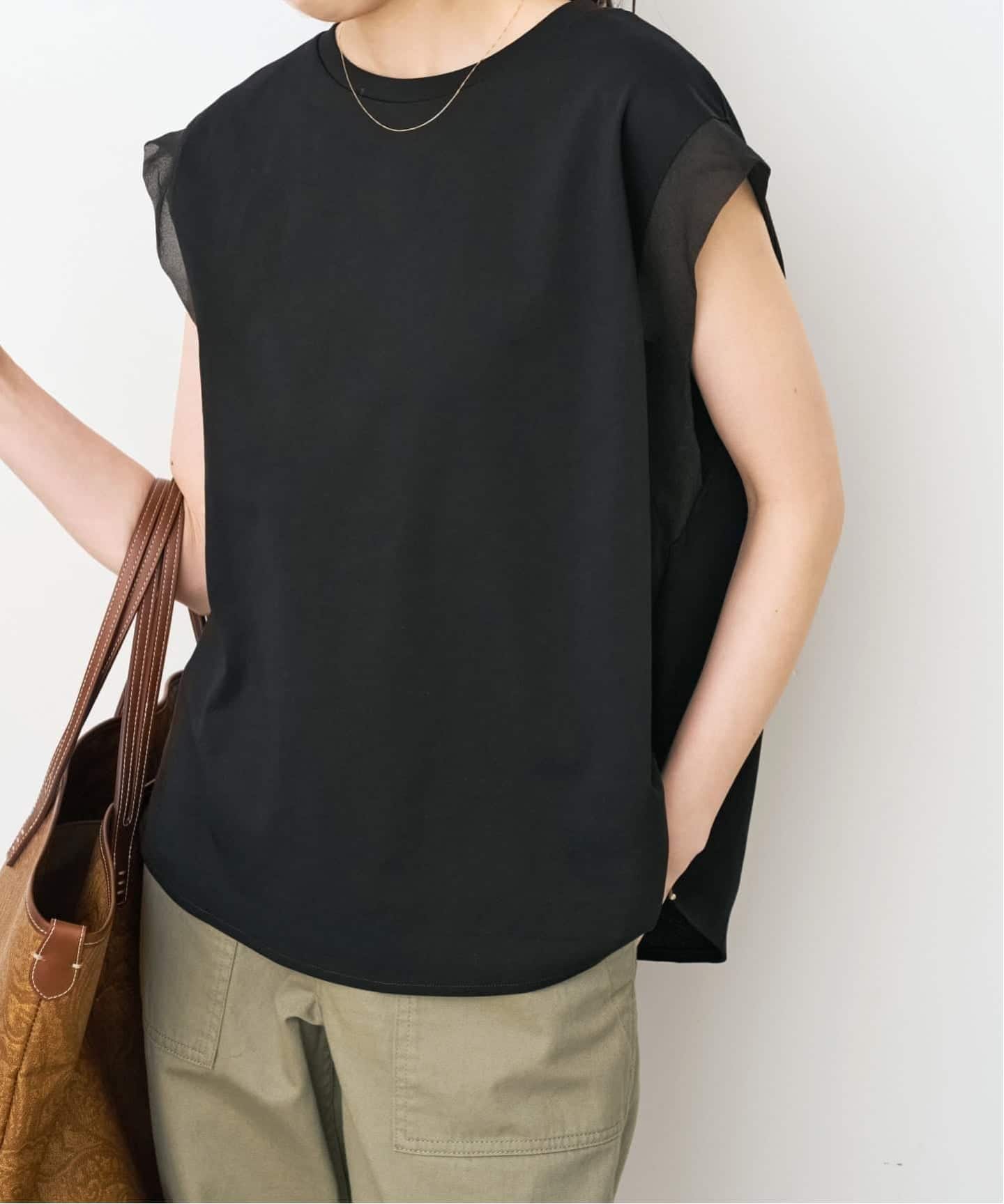 Spick & Span　オーガンジーコンビルーズプルオーバー　ブラック 追加予約》オーガンジーコンビルーズプルオーバー（Tシャツ