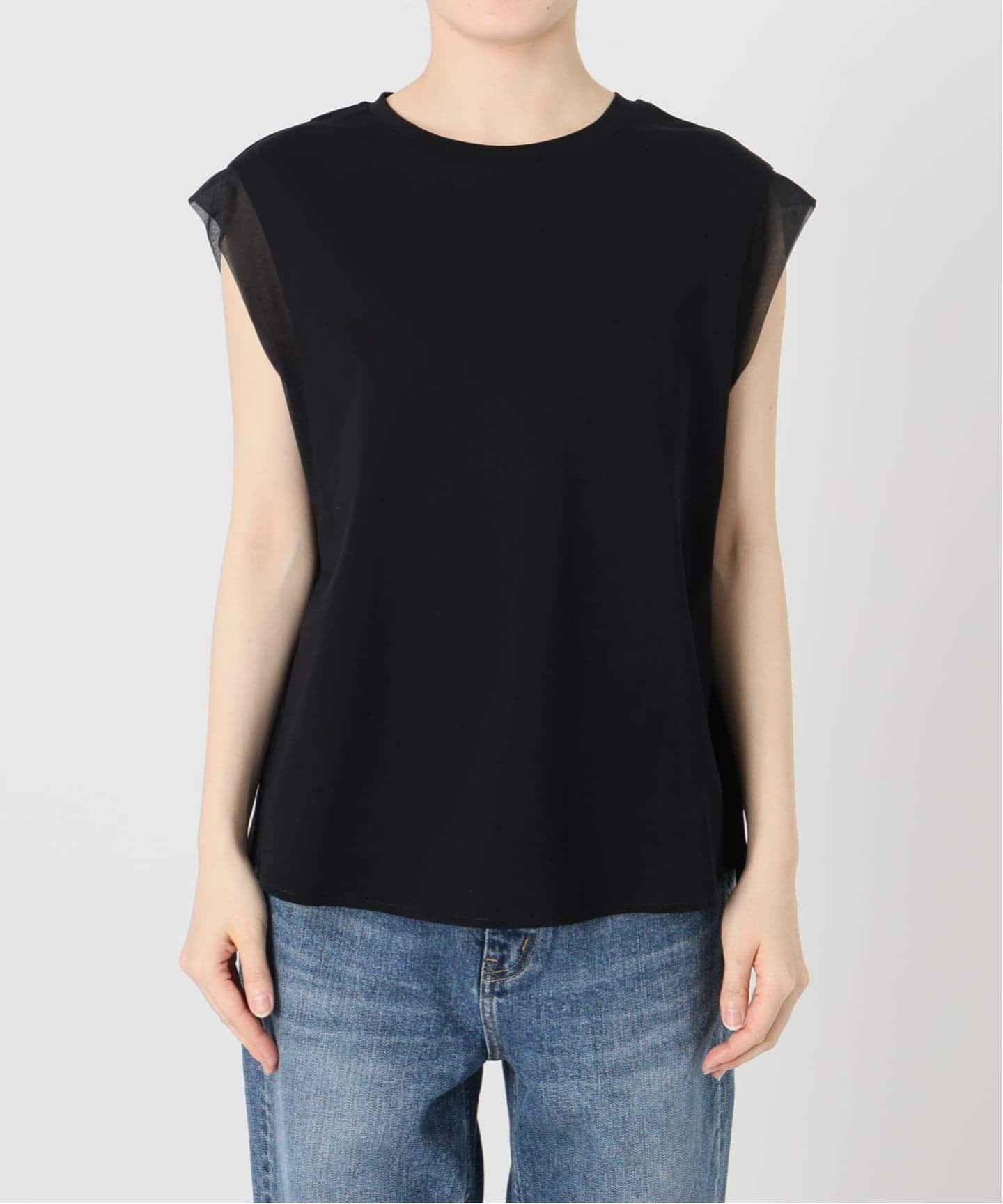 Spick & Span　オーガンジーコンビルーズプルオーバー　ブラック 追加予約》オーガンジーコンビルーズプルオーバー（Tシャツ