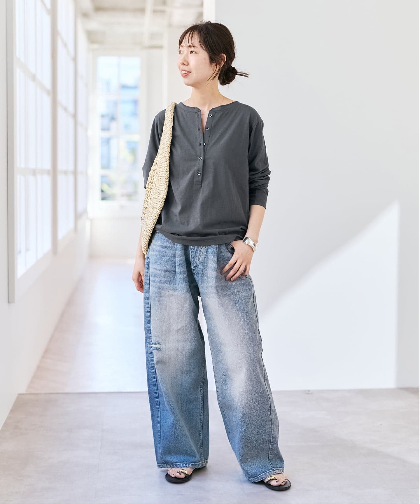 リネン混ヘンリーネックTシャツ（Tシャツ／カットソー）｜Spick & Span
