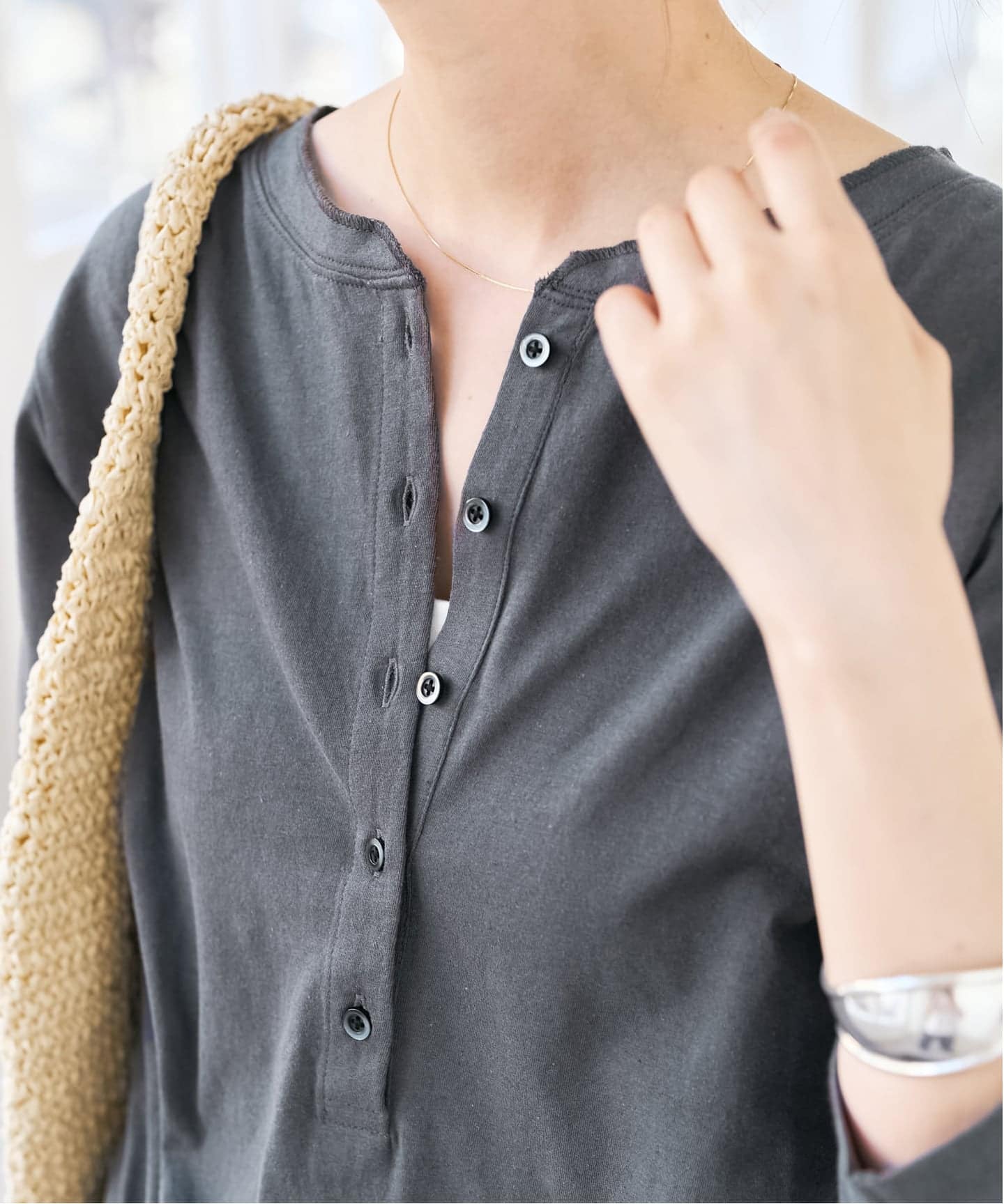 リネン混ヘンリーネックTシャツ（Tシャツ／カットソー）｜Spick & Span