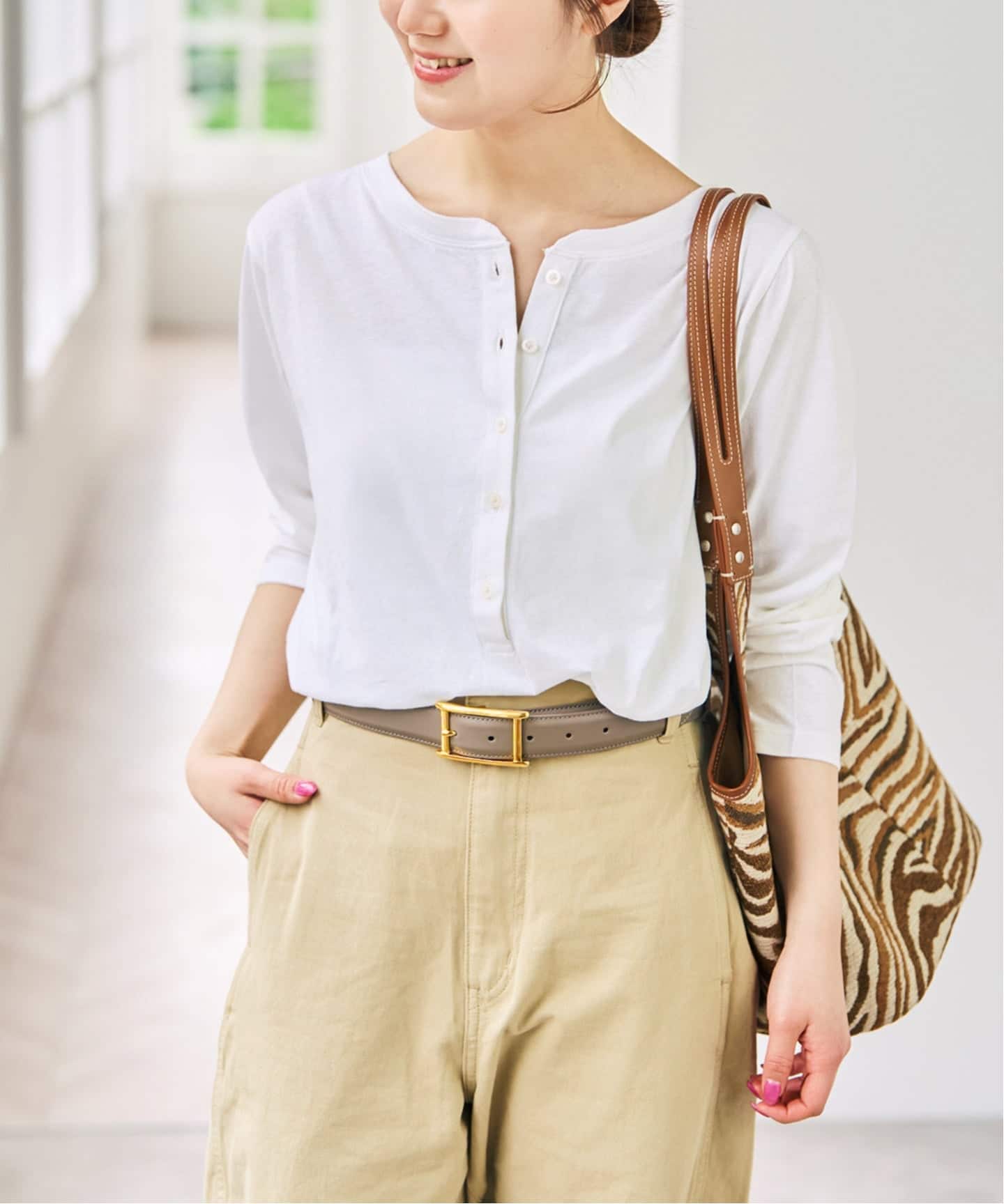 リネン混ヘンリーネックTシャツ（Tシャツ／カットソー）｜Spick & Span