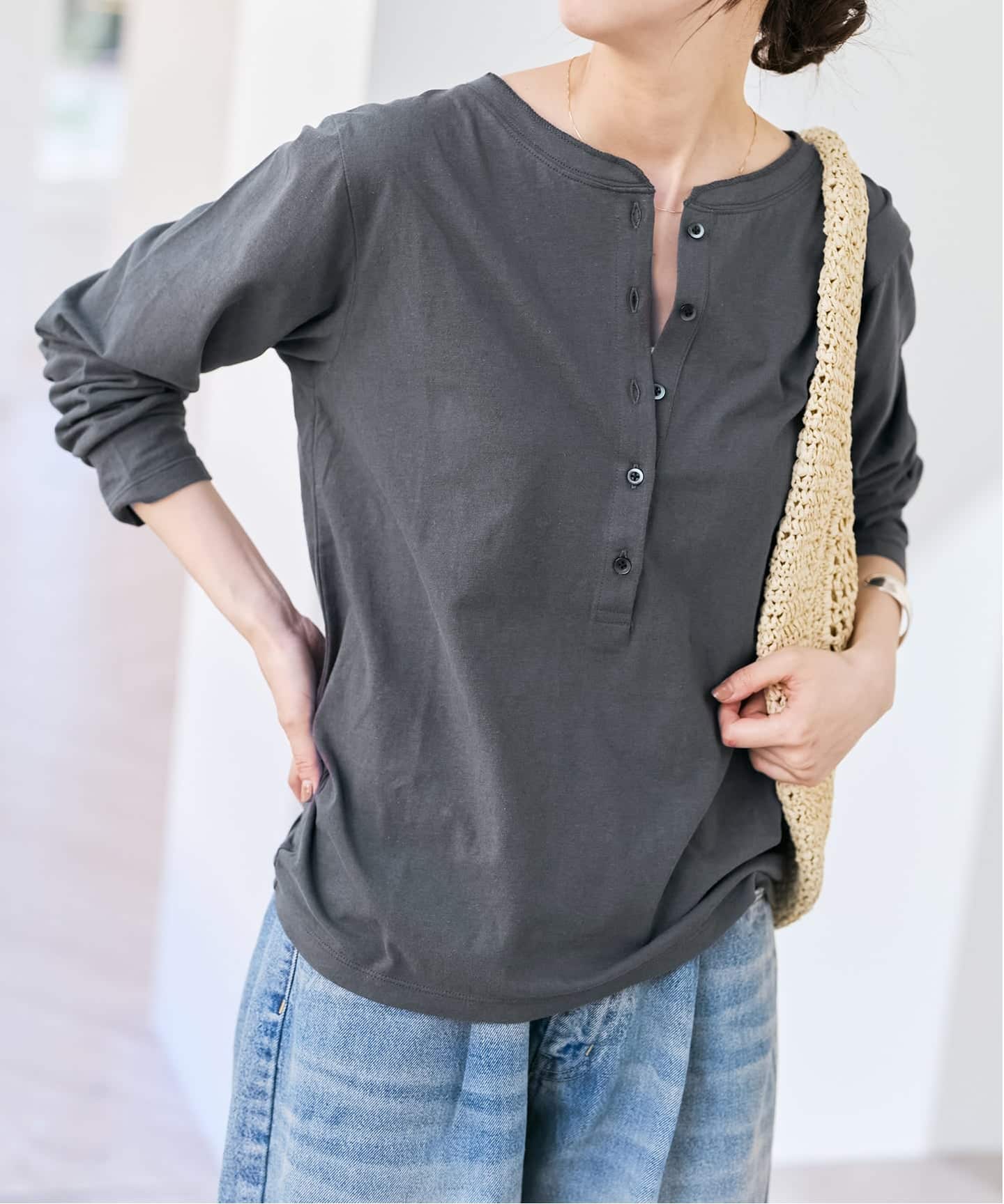 リネン混ヘンリーネックTシャツ（Tシャツ／カットソー）｜Spick & Span