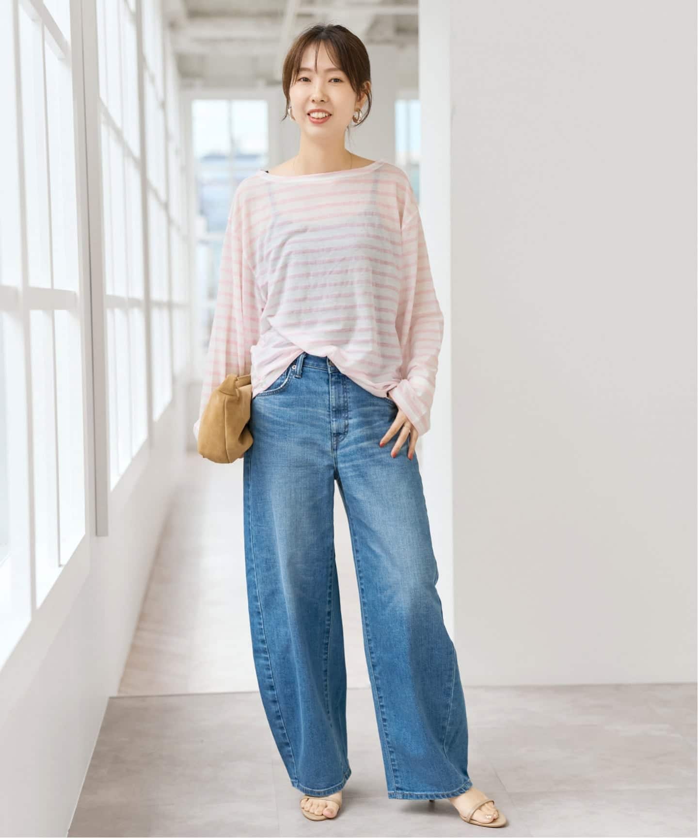 スピックアンドスパン　HTシアーロングTee NEW サックスブルーB シアーボーダーTシャツ（Tシャツ／カットソー）｜Spick & Span