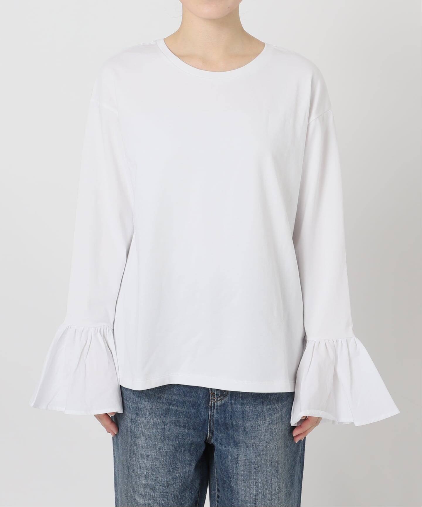 HOLIDAY カットソー　長袖　フリル　ロンT ホワイト　スピックアンドスパン フリルスリーブクルーネックTEE（Tシャツ／カットソー）｜Spick & Span