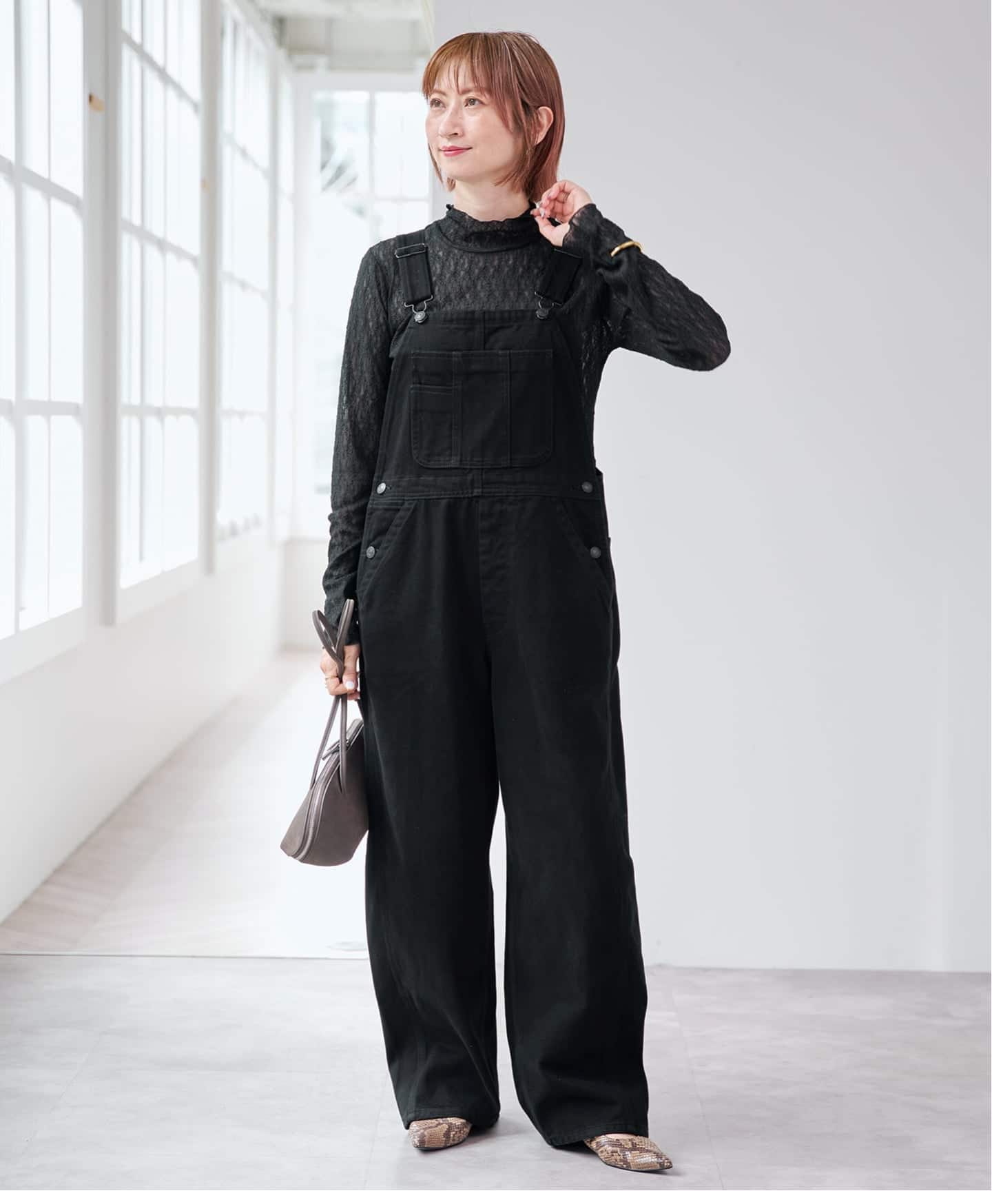 Spike & Span ブラックレース長袖　シュリンクレースハイネック 予約》シュリンクレースハイネックプルオーバー（Tシャツ／カットソー