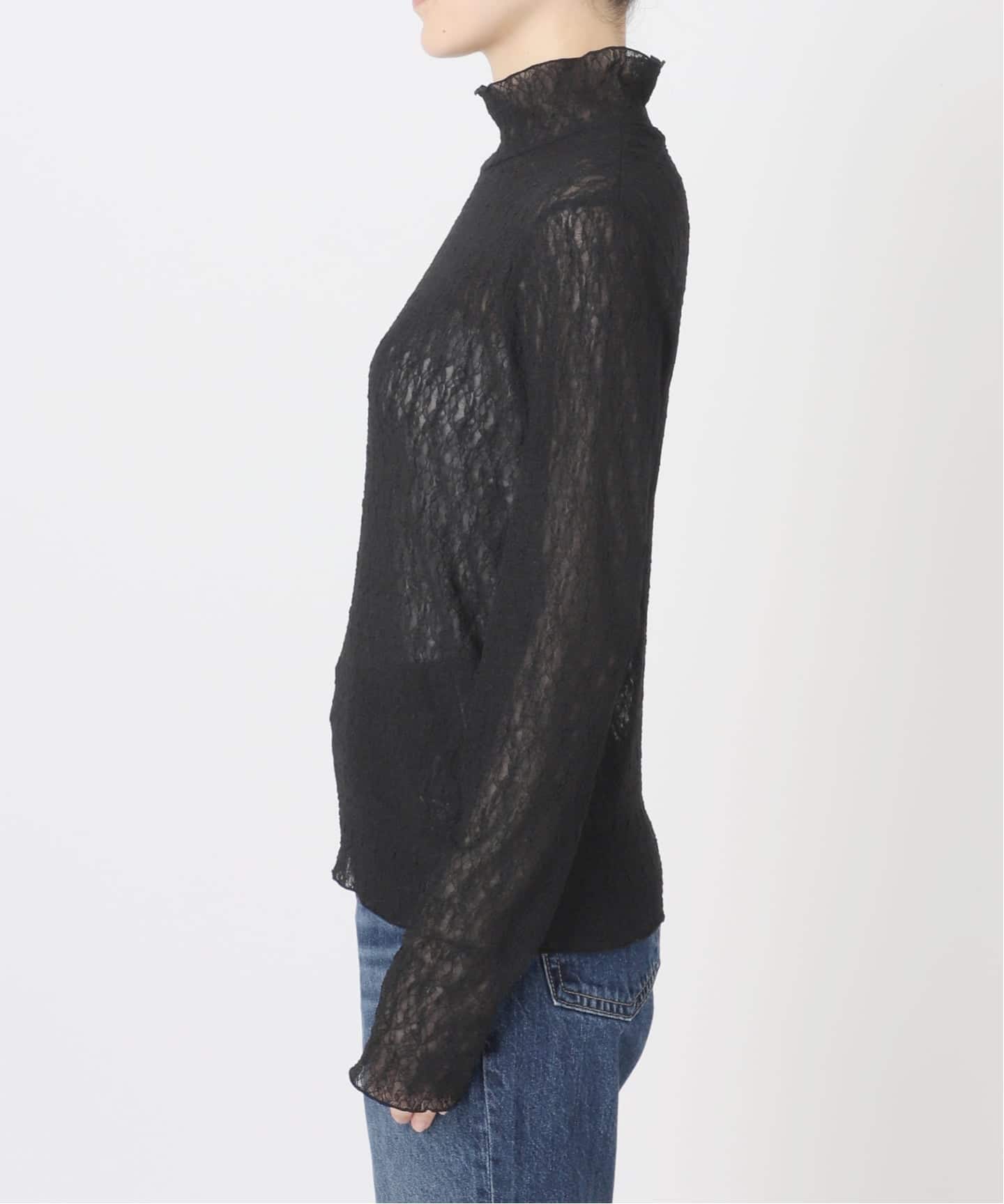 Spike & Span ブラックレース長袖　シュリンクレースハイネック 予約》シュリンクレースハイネックプルオーバー（Tシャツ／カットソー