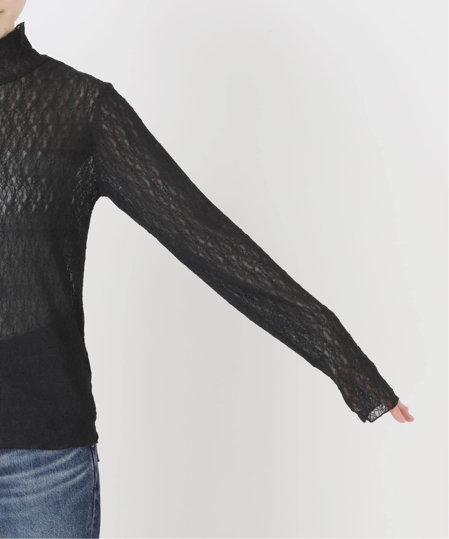 Spike & Span ブラックレース長袖　シュリンクレースハイネック 予約》シュリンクレースハイネックプルオーバー（Tシャツ／カットソー