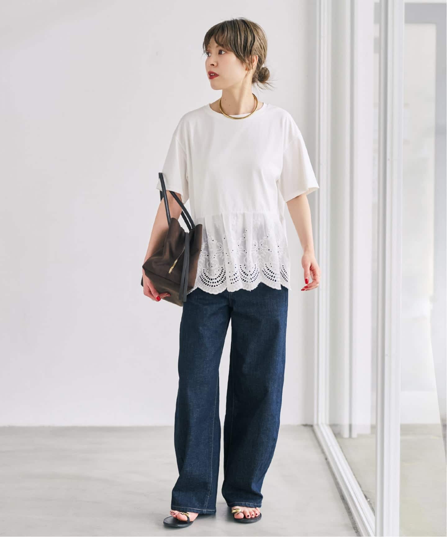 今期新品　spick&span カットワークレースペプラムTシャツ WEB限定 / 追加》カットワークレースペプラムTシャツ（Tシャツ