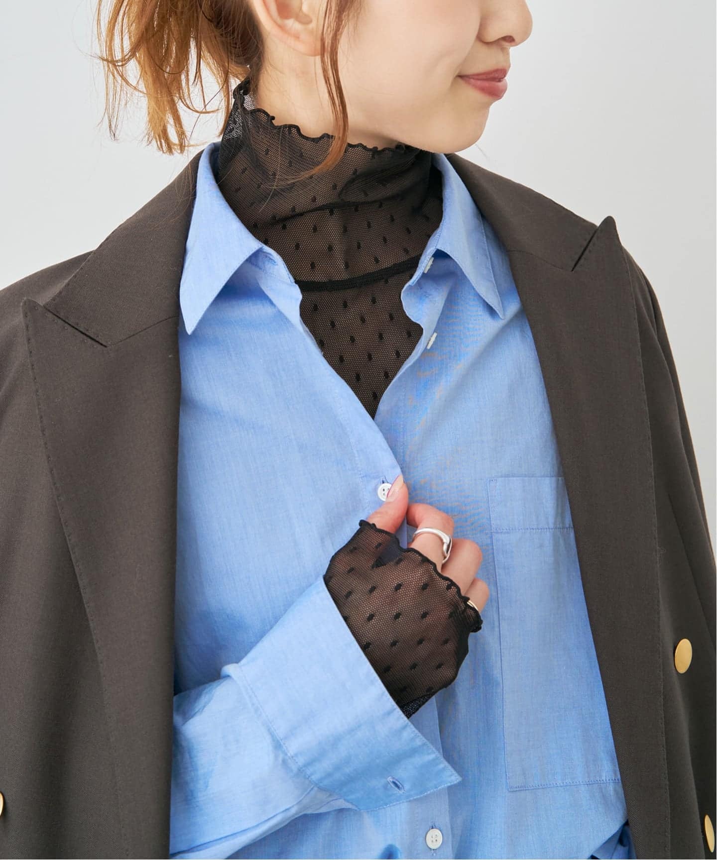 追加》ドットチュールハイネックプルオーバー（Tシャツ／カットソー