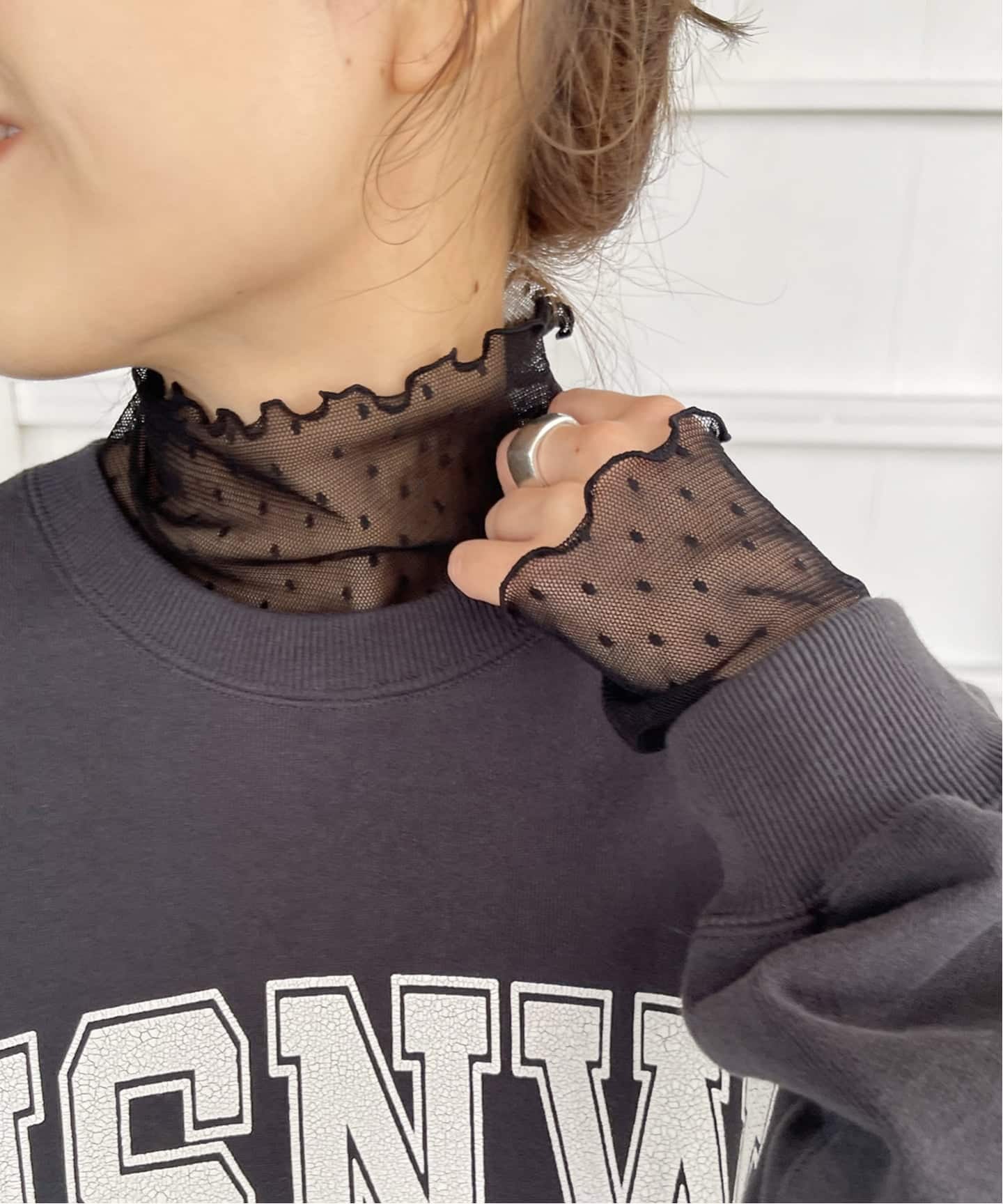 追加》ドットチュールハイネックプルオーバー（Tシャツ／カットソー