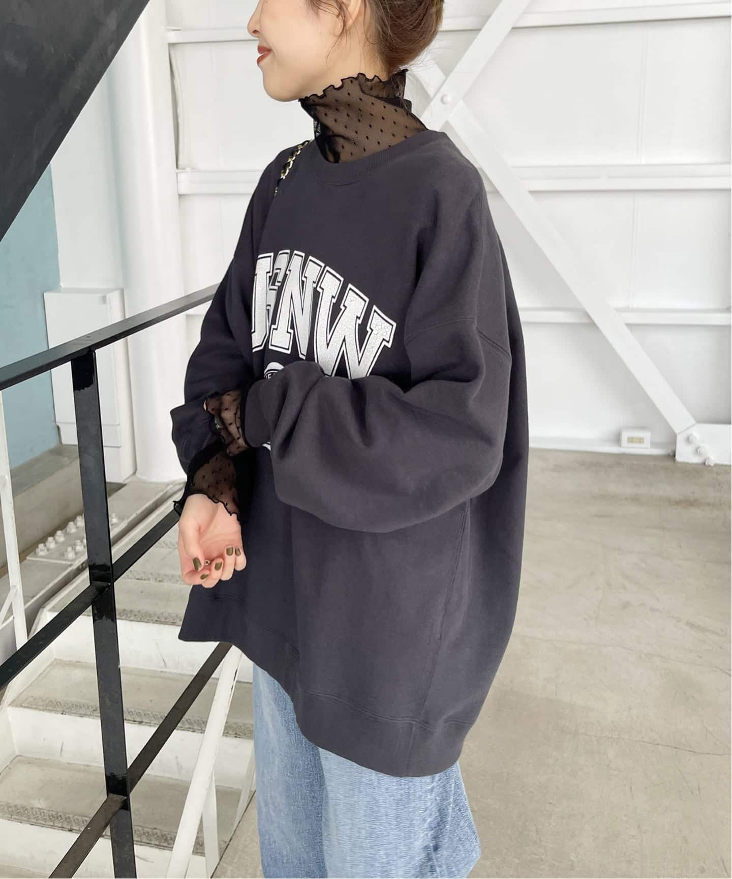 追加》ドットチュールハイネックプルオーバー（Tシャツ／カットソー