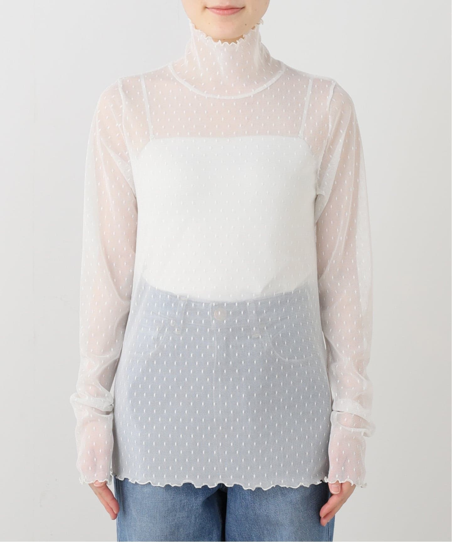 追加》ドットチュールハイネックプルオーバー（Tシャツ／カットソー