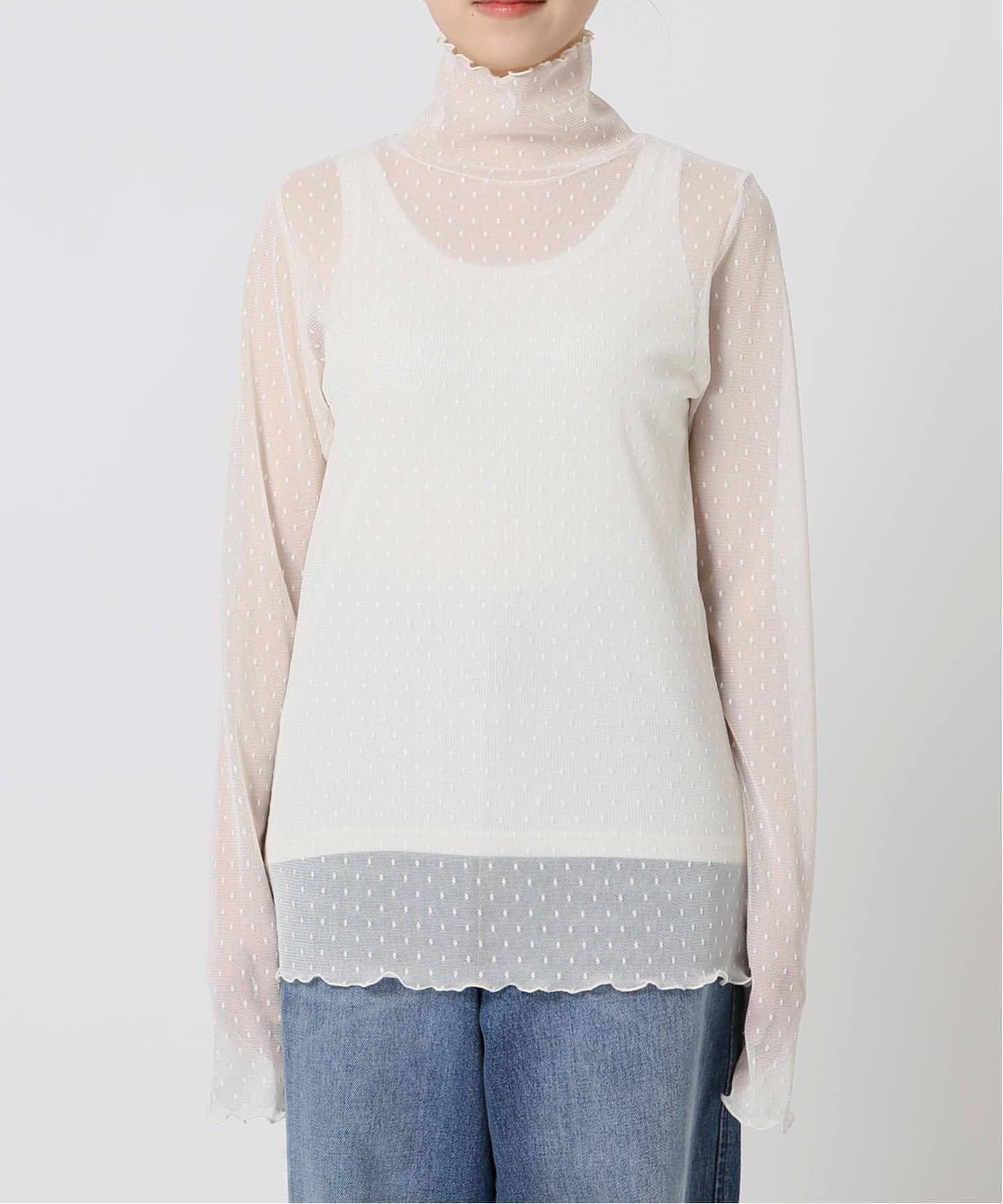 追加》ドットチュールハイネックプルオーバー（Tシャツ／カットソー