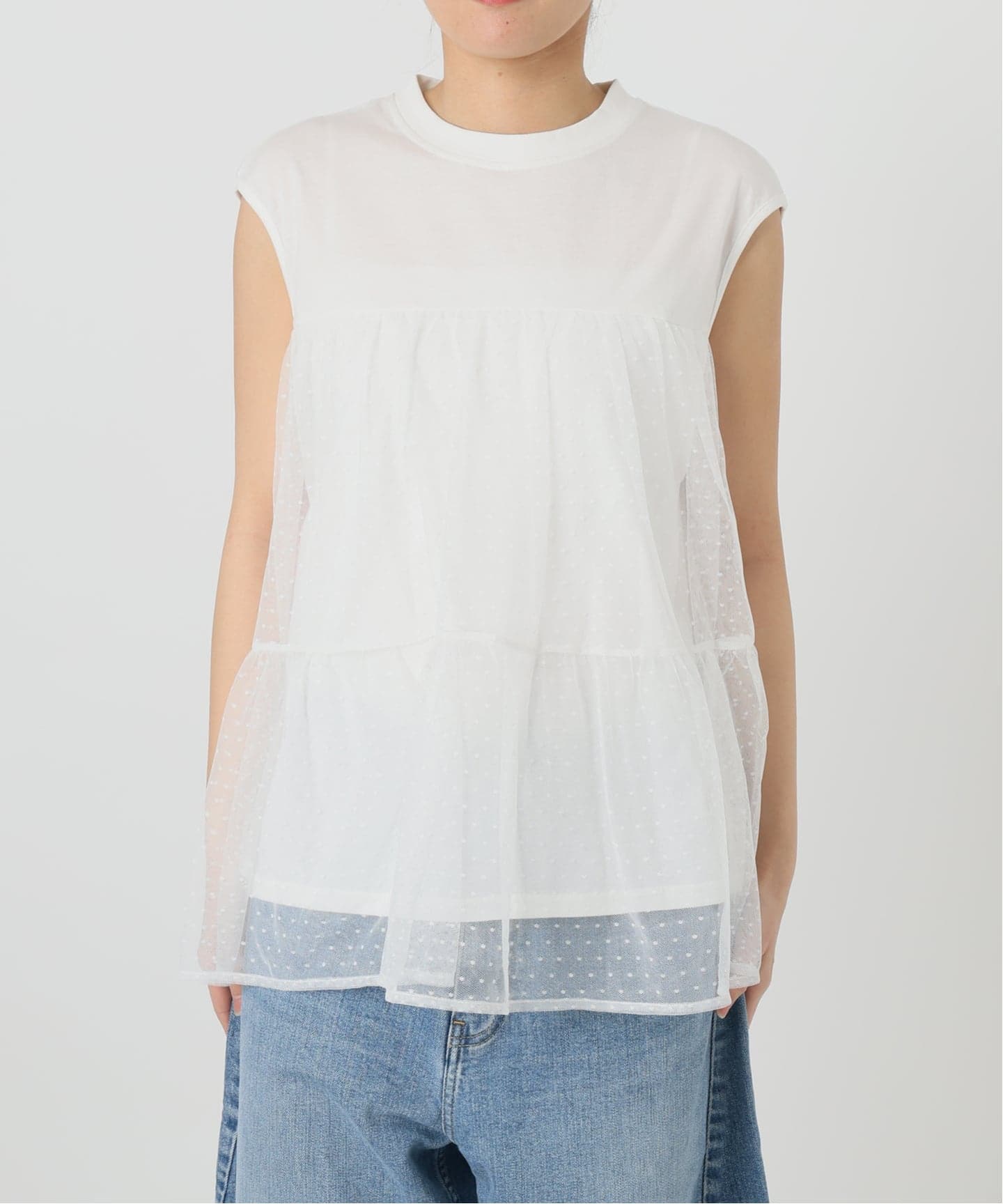 一部店舗+WEB限定》ドットチュールティアードTシャツ（Tシャツ