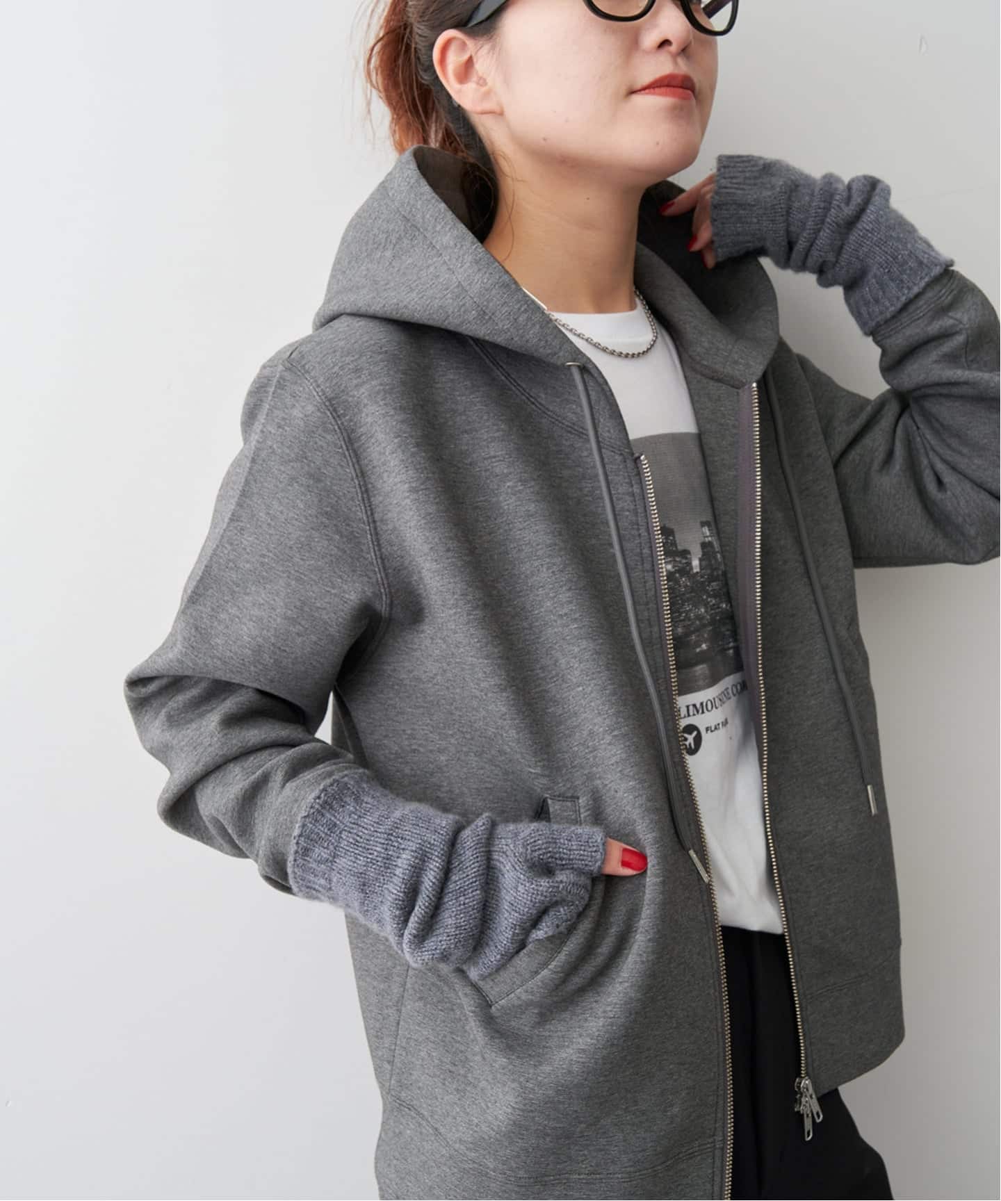 25AW　Spick and Span ストレッチジップフードパーカー グレー 新色有り / 追加》ストレッチジップフードパーカー（パーカー）｜Spick