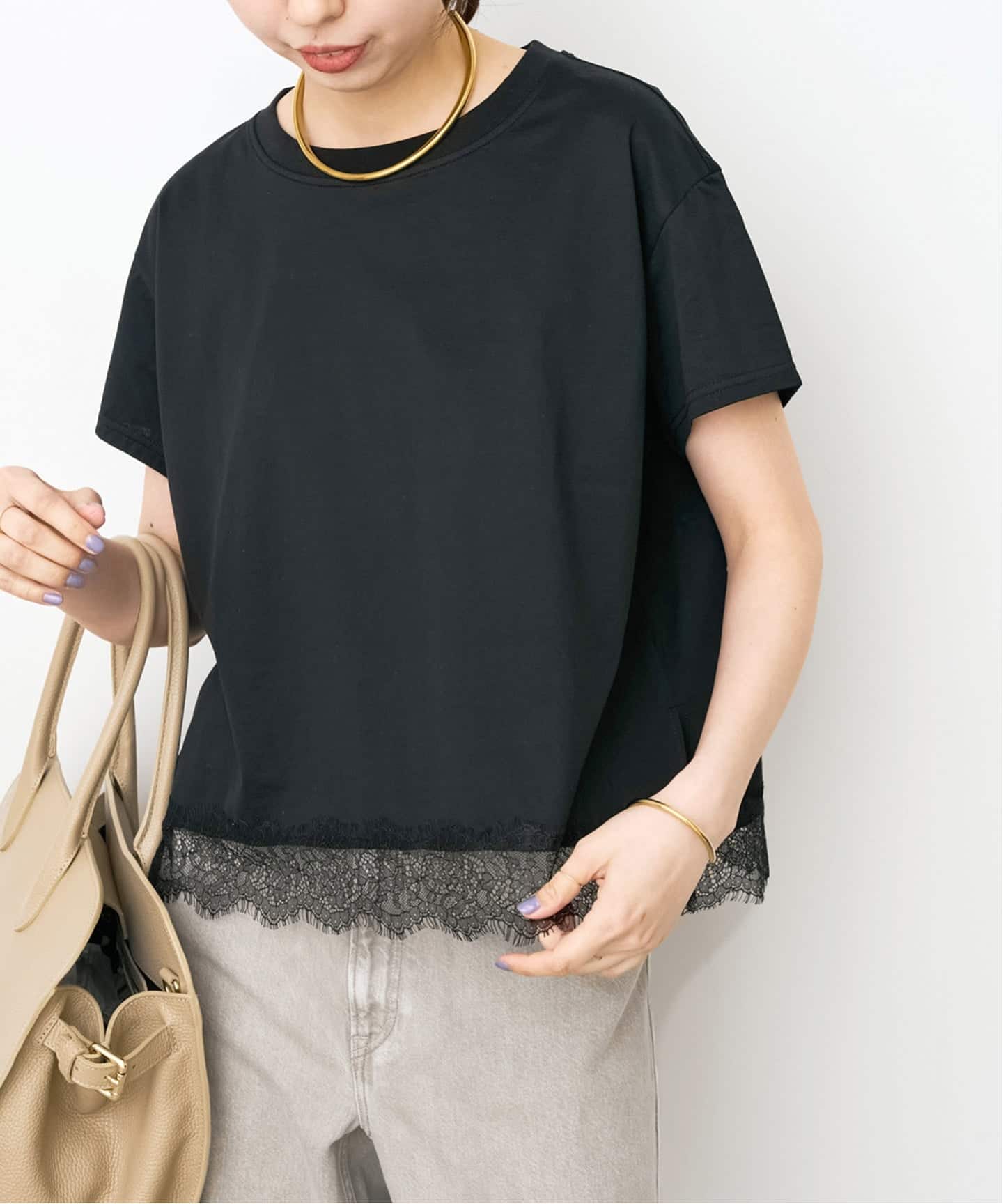 Spick & Span スピックアンドスパン ヘムレース付きTシャツ 追加》ヘムレース付きTシャツ（Tシャツ／カットソー）｜Spick & Span