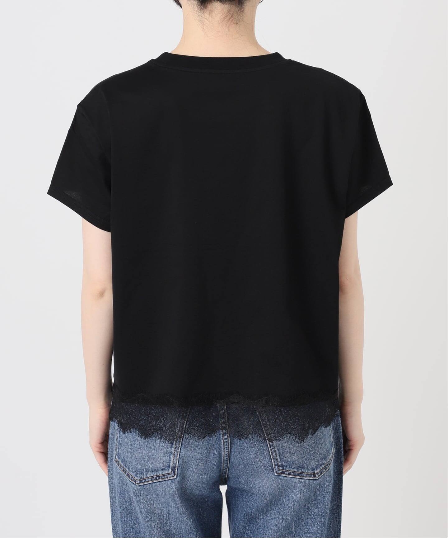 新品タグ付き Spick&Span ヘムレース半袖TシャツM ブラック 追加》ヘムレース付きTシャツ（Tシャツ／カットソー）｜Spick & Span