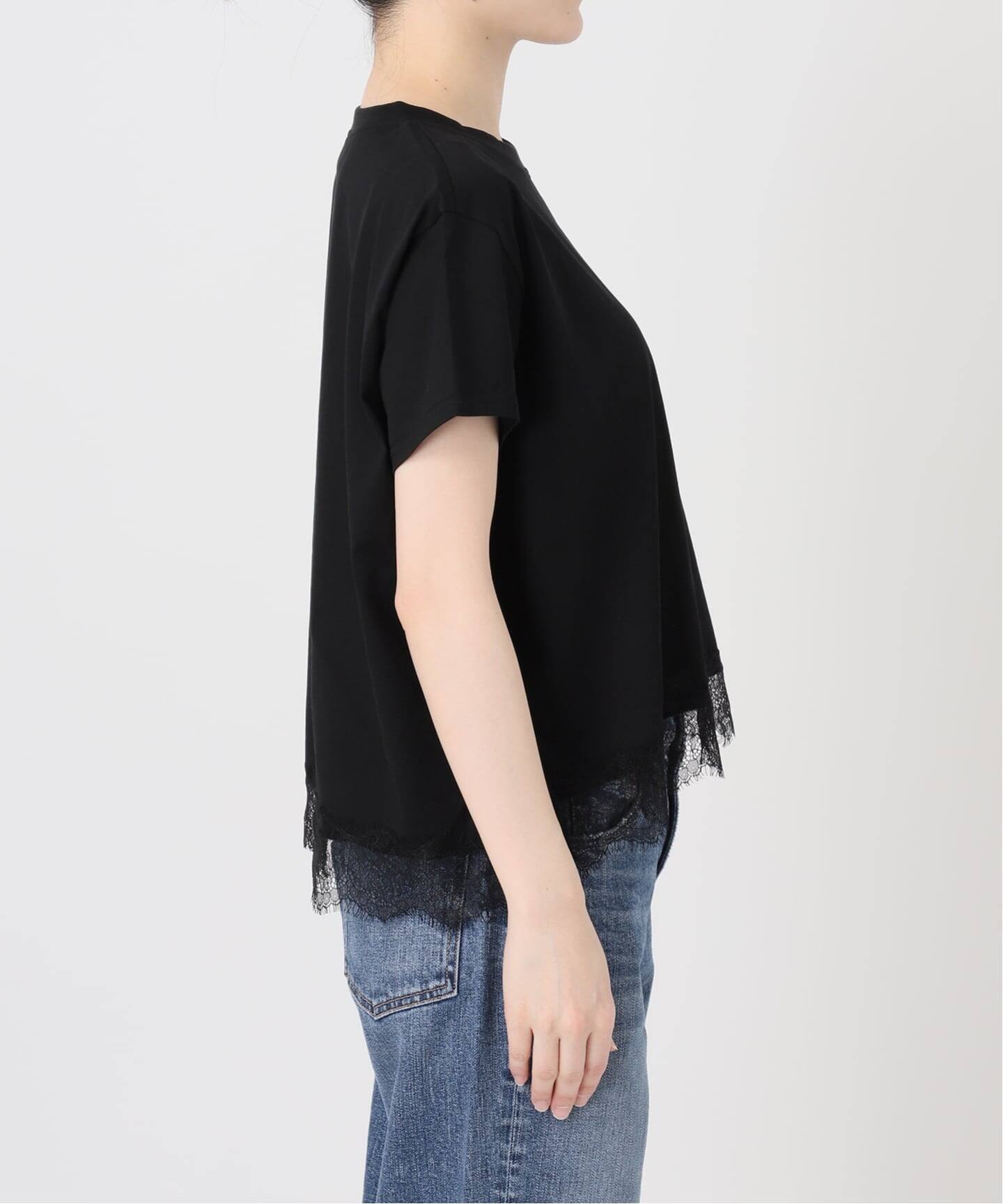 新品未使用/Spick&Span/ヘムレース付きTシャツ黒　スピックアンドスパン 追加》ヘムレース付きTシャツ（Tシャツ／カットソー）｜Spick & Span