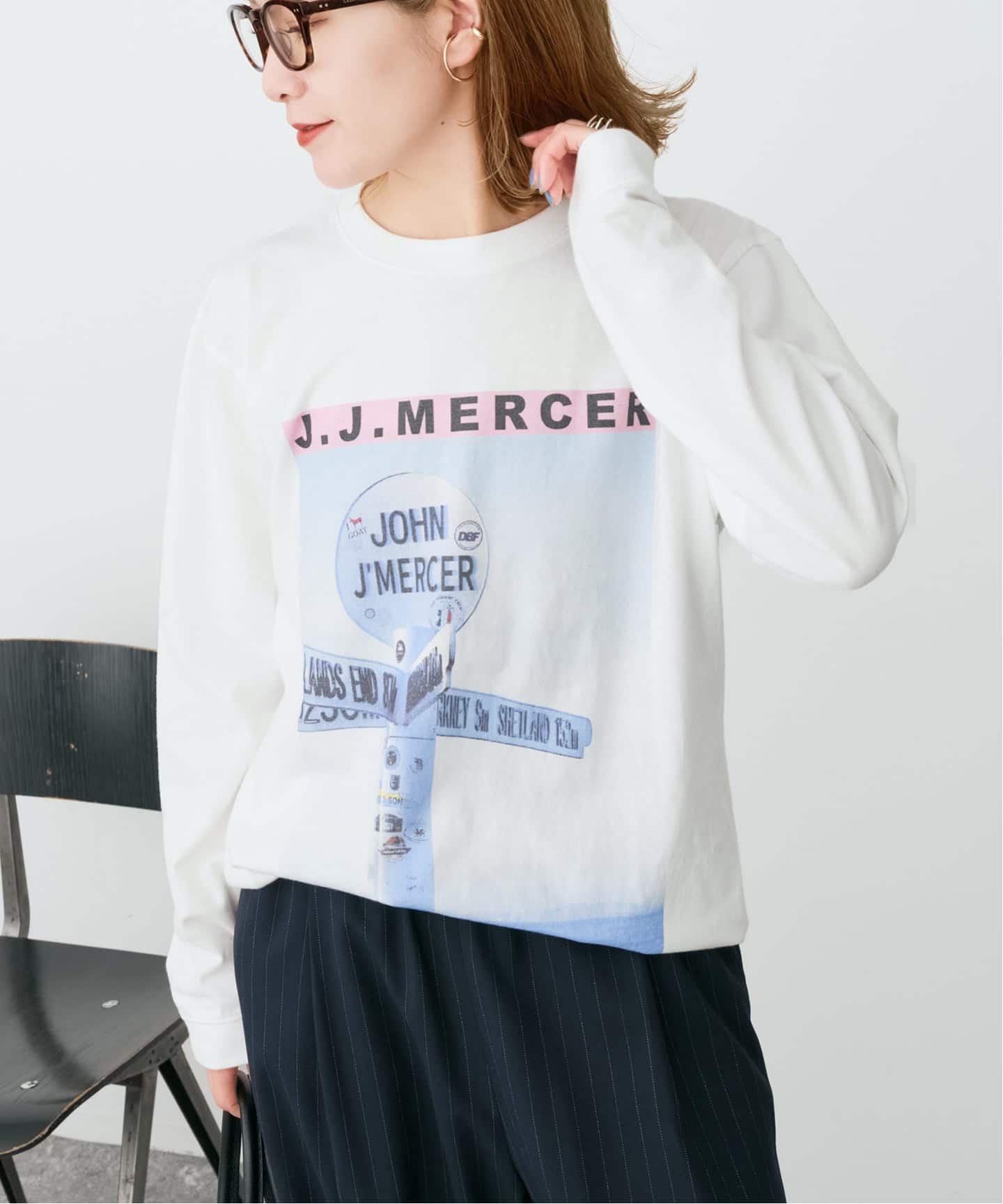 plage J.J. Mercer 長袖Tシャツ ホワイト J.J.Mercer / ジェイジェイマーサー 別注 ロンT（Tシャツ／カットソー