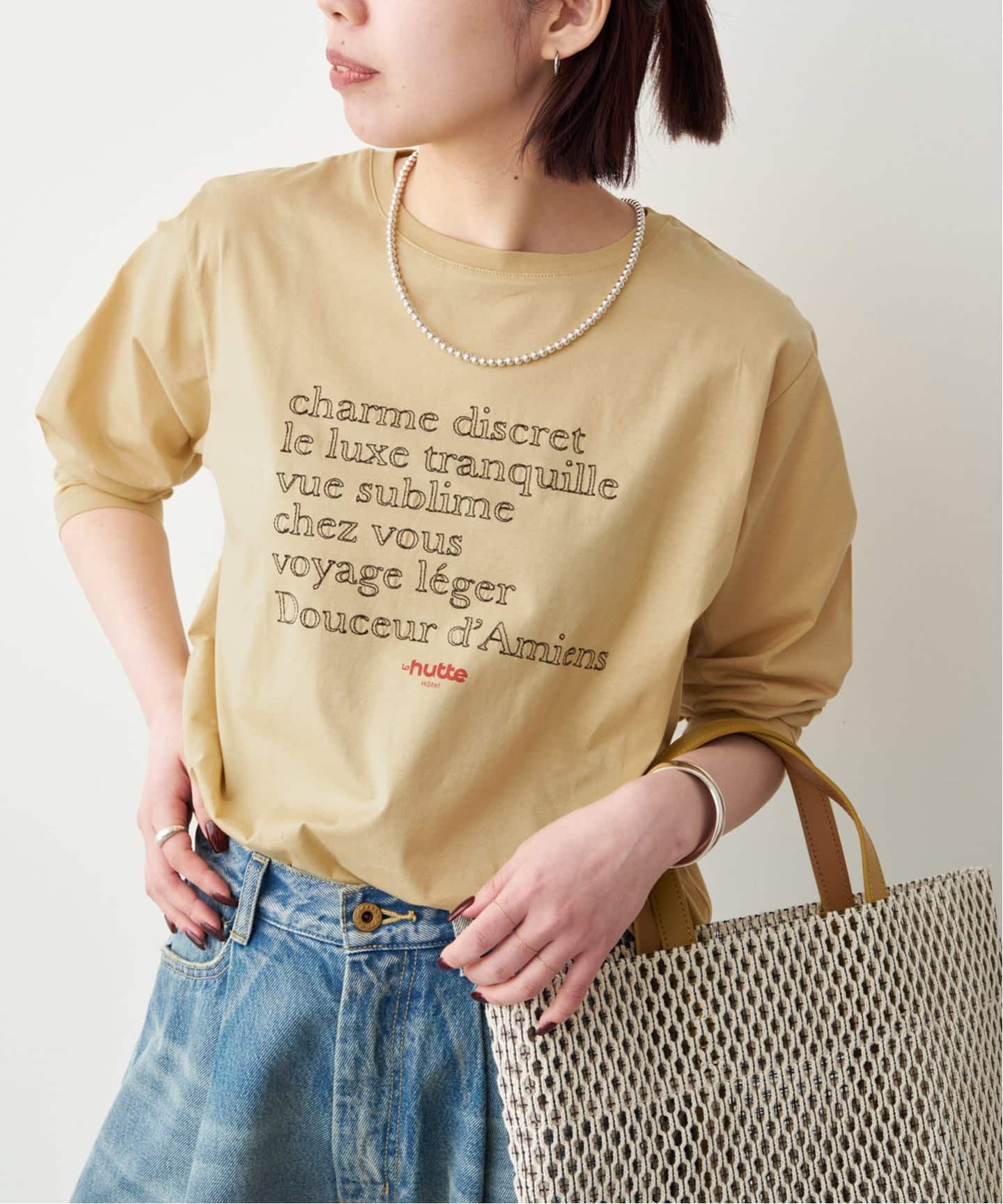 予約》La Hutte / ラ ユット 別注ロゴ刺しゅう L/S Tee*（Tシャツ