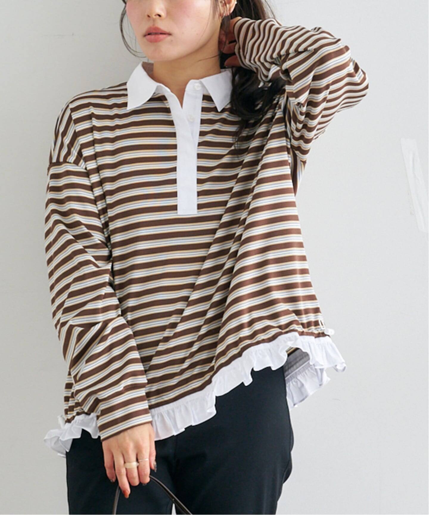 マルチボーダーフリルドッキングPO（Tシャツ／カットソー）｜UBY Spick 