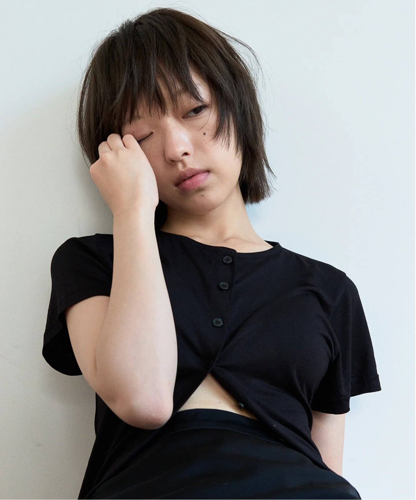 トップス commesi Cardigan Tee (Black) COMME SI STUDIO／コムシスタジオ Cardigan tee（Tシャツ／カットソー
